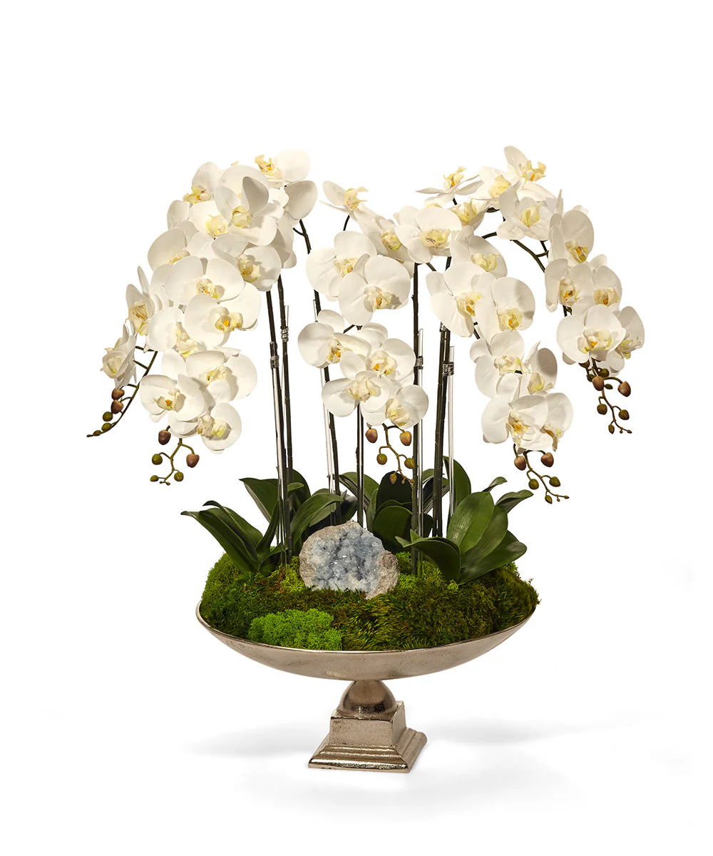 Orchid and Crystal in Large Silver Urn - Image 2