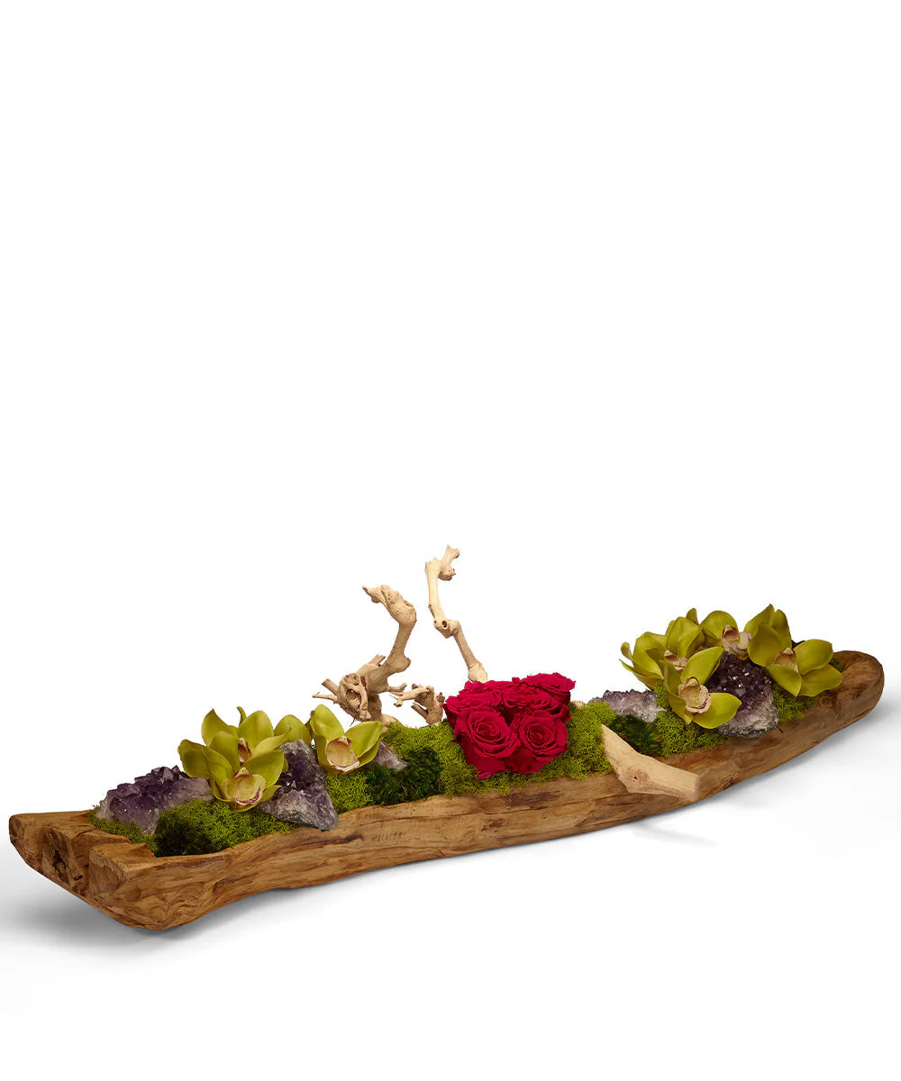 Preserved Rose Garden in Wood Log