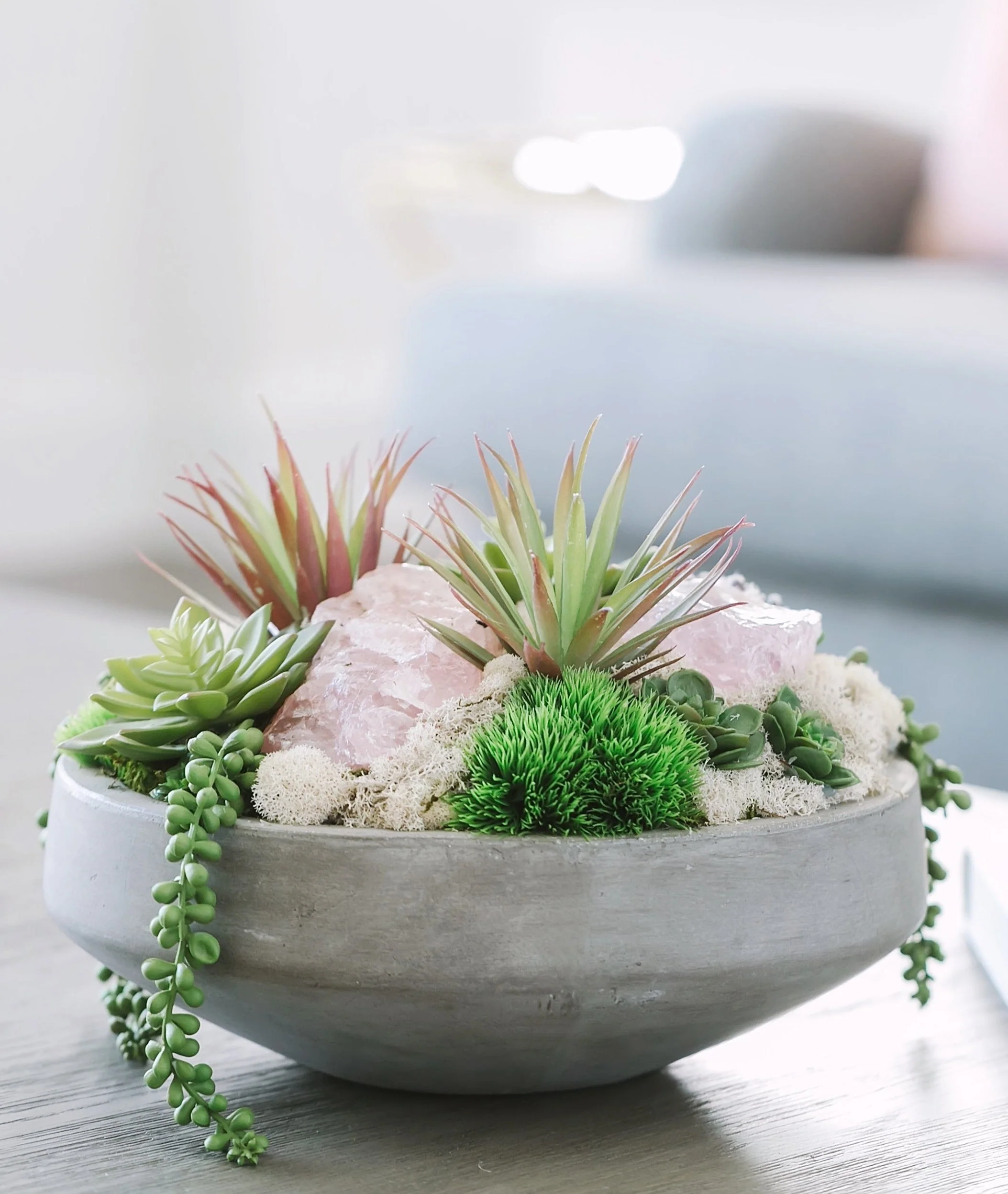 Succulents & Geodes in Concrete Bowl - Image 3