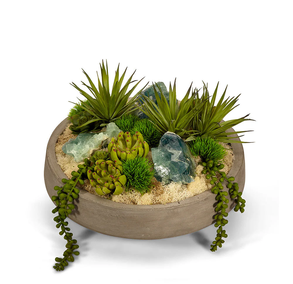 Succulents & Geodes in Concrete Bowl - Image 4