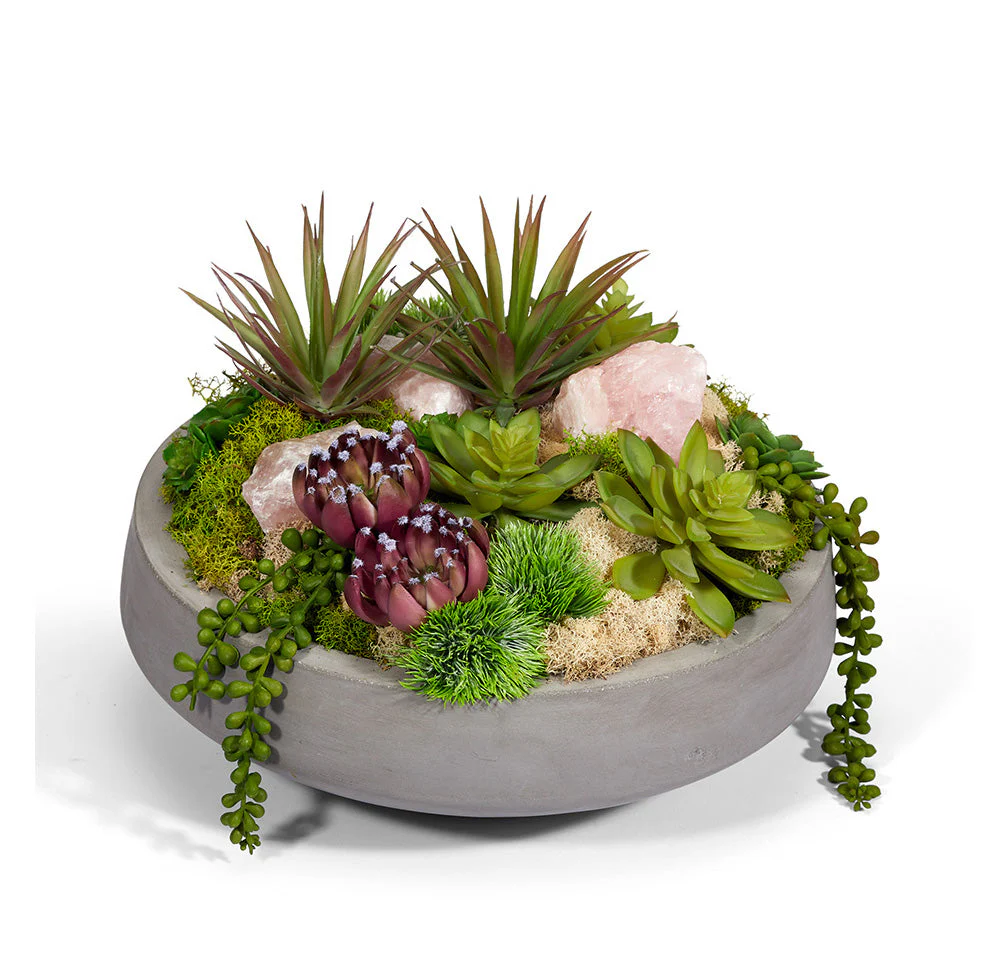 Succulents & Geodes in Concrete Bowl - Image 6