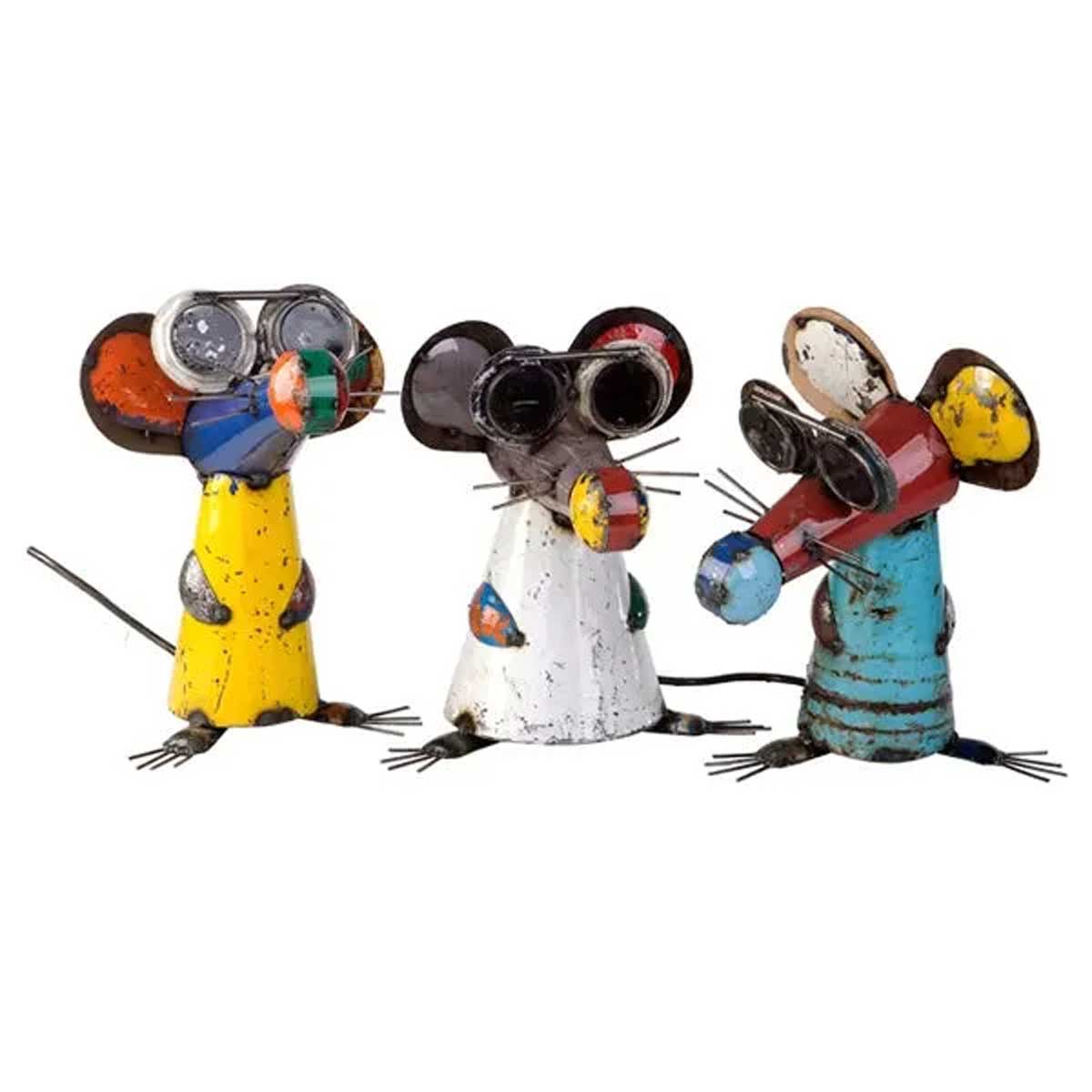 Think Outside Three Blind Mice – Metal Animal Sculptures – Recycled & Handmade (Set of 3)