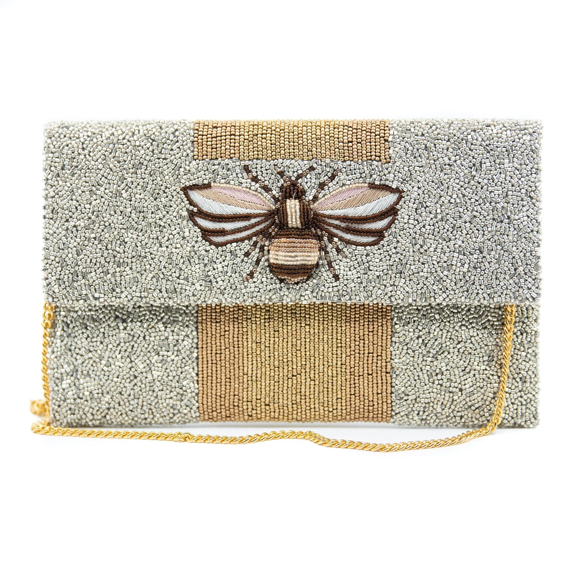 Bee So Beautiful Silver Envelope Clutch
