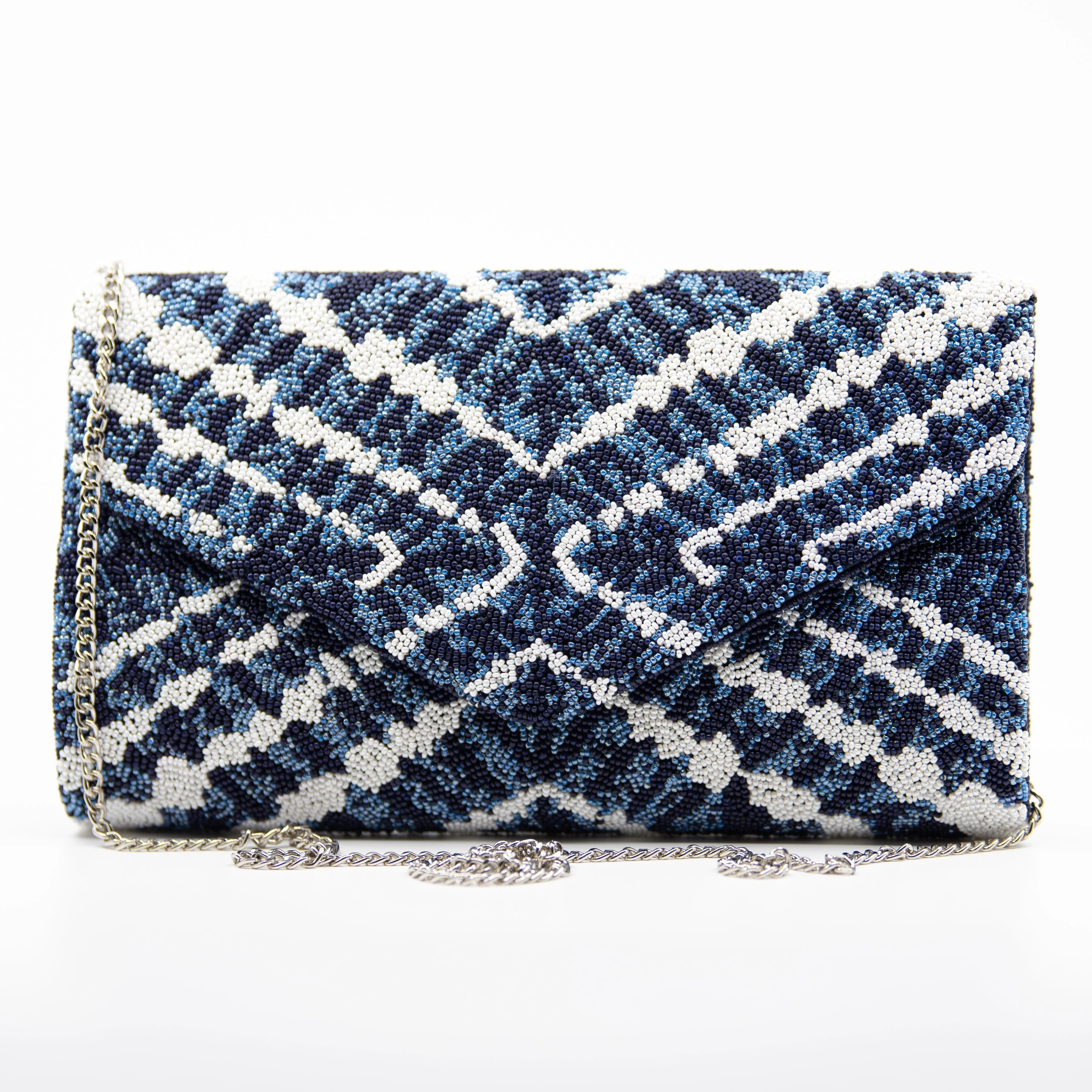 Blue Snake Print Envelope Clutch
