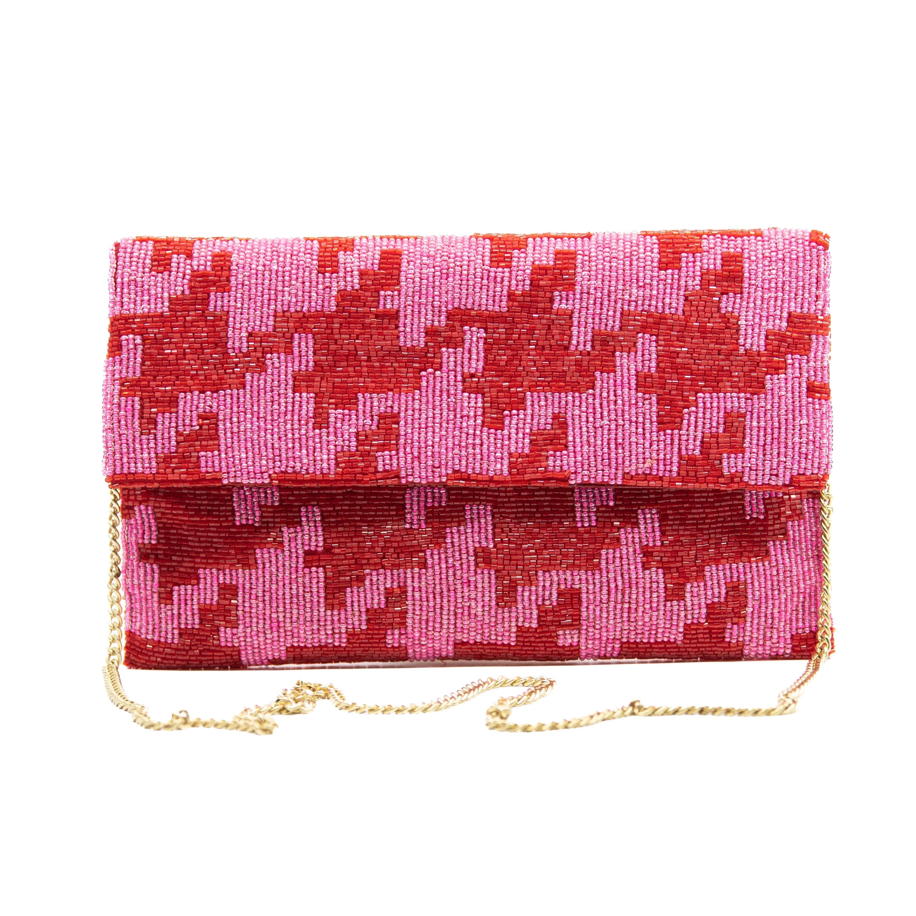 Pink Red Houndstooth Clutch