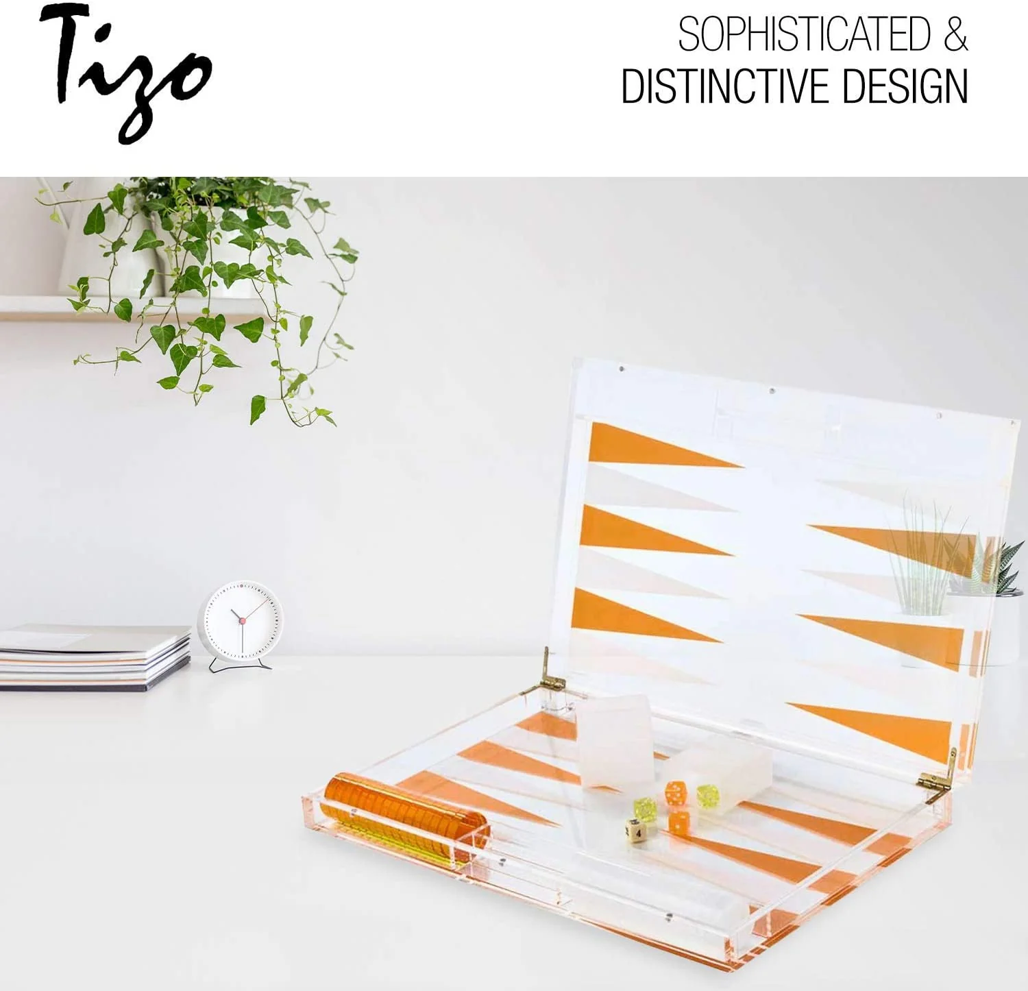 Tizo Lucite Backgammon Set Orange & Clear - Image 4