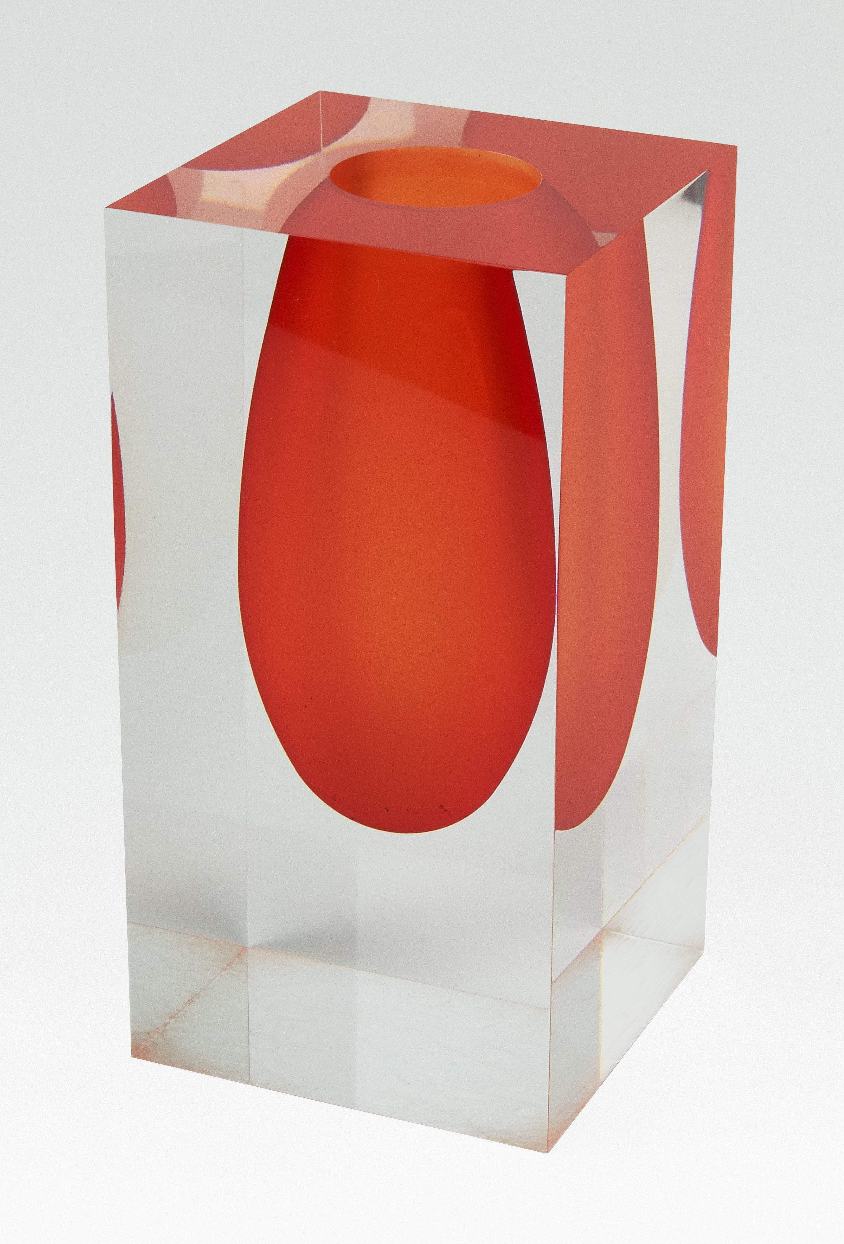 Tizo Design Lucite Block Bud Vase - Bright Orange