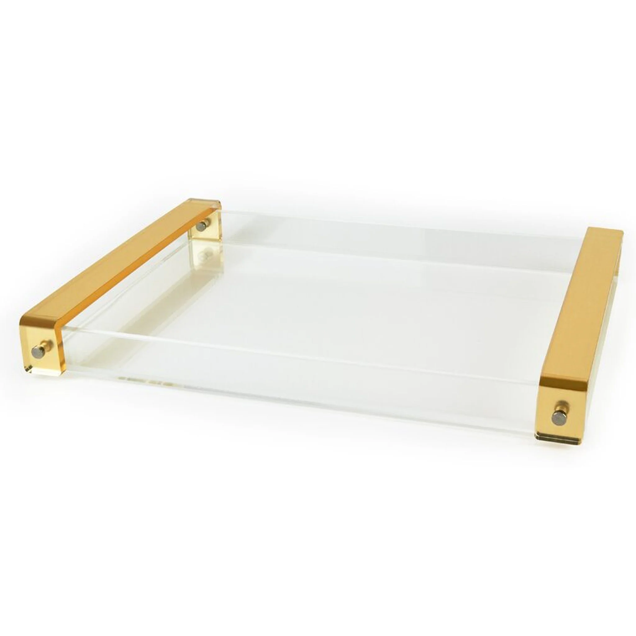 Tizo Clear Lucite Tray with Modern Gold Handles