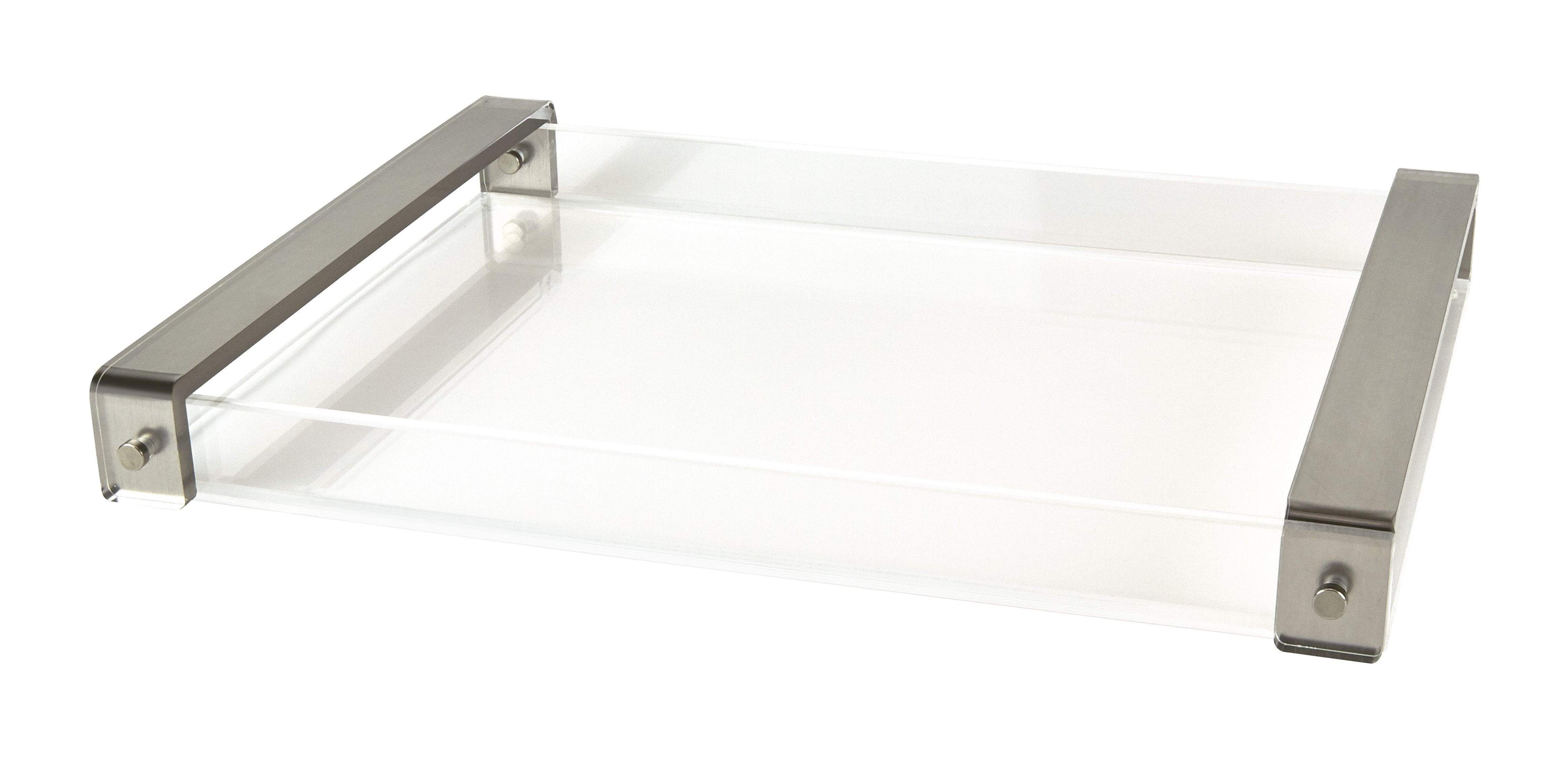 Tizo Design Clear Lucite Tray with Modern Silver Handles