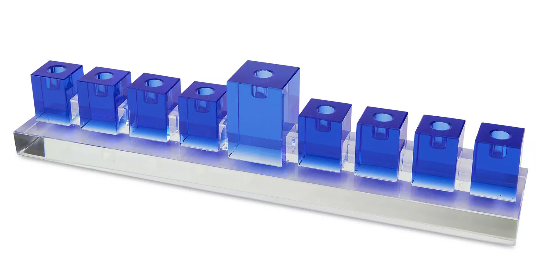 Tizo Design Crystal Glass Block Menorah Blue