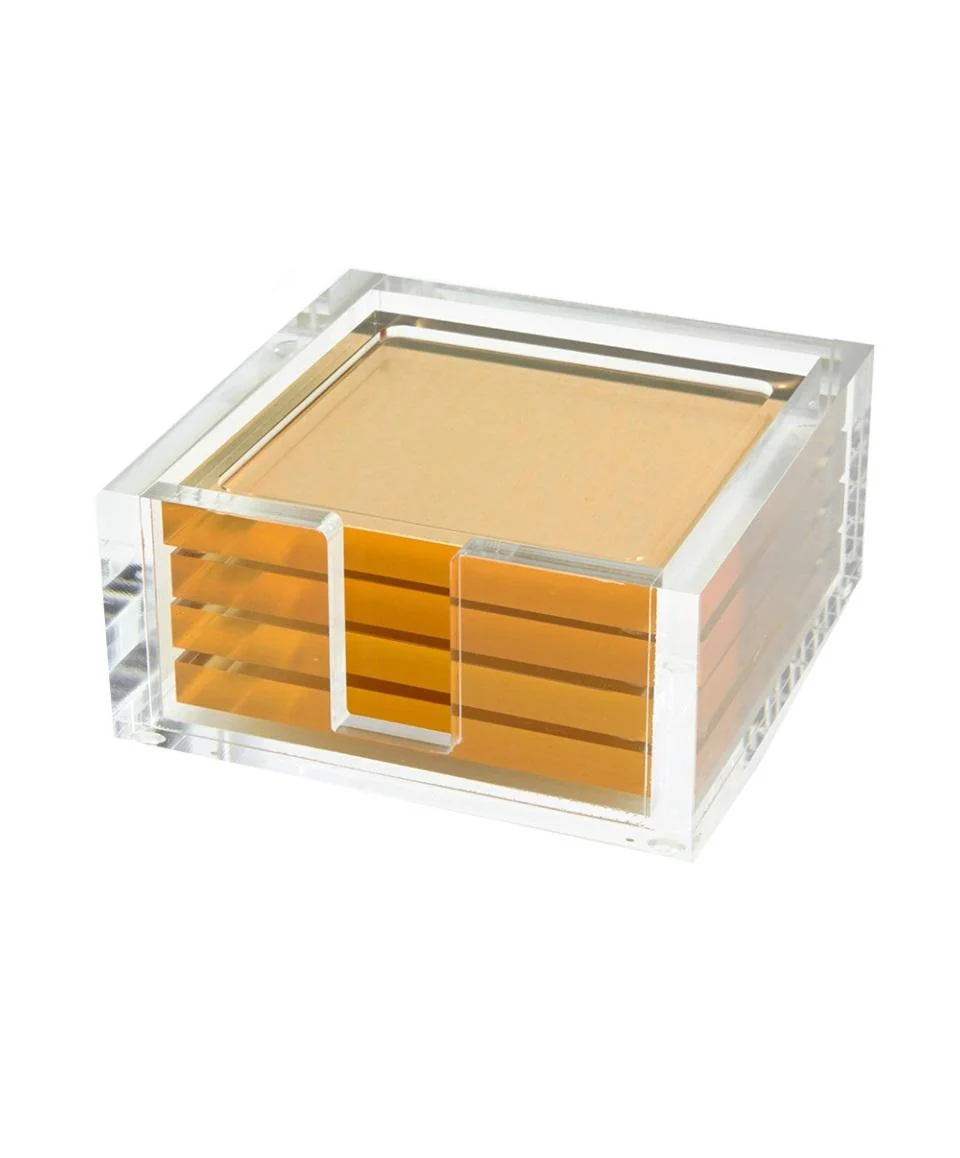 Tizo Design Lucite Gold Coaster Set/4