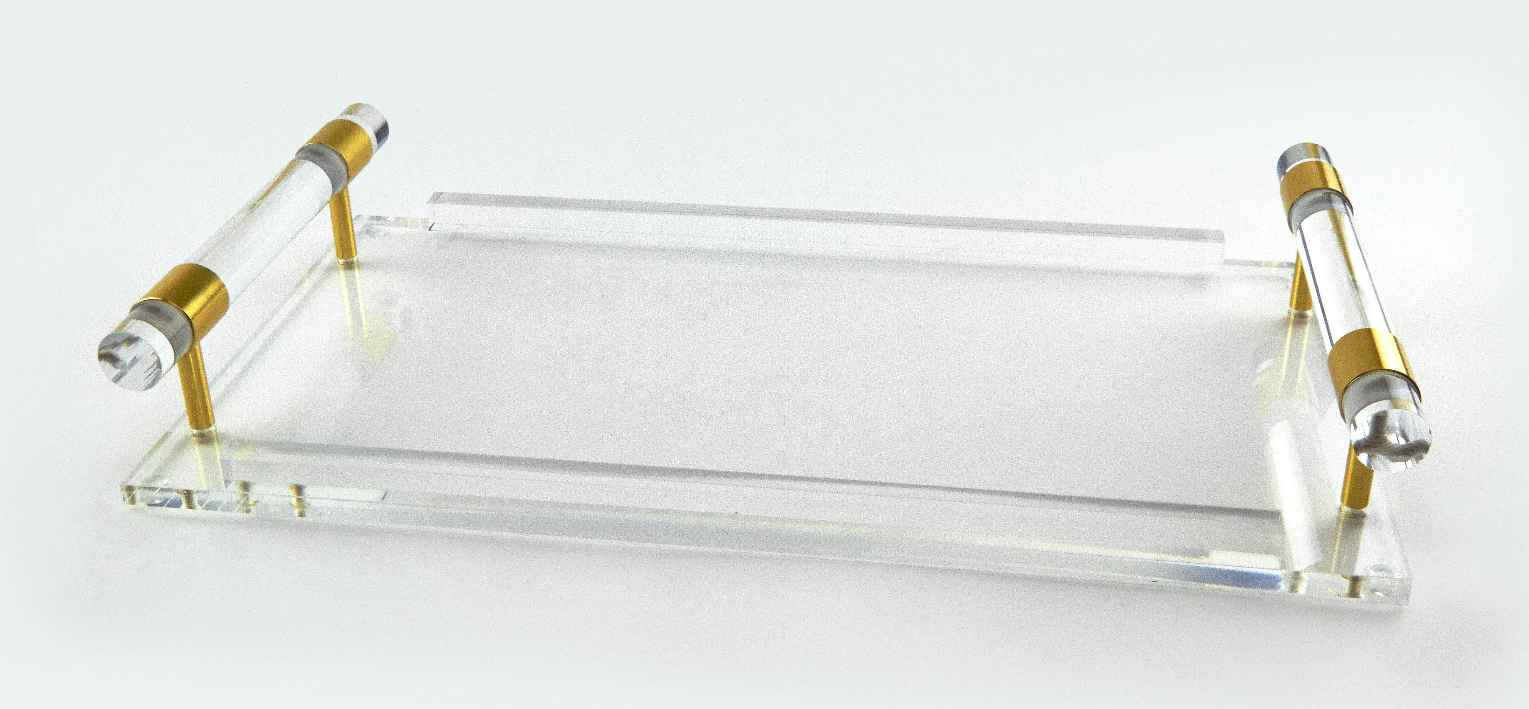 Tizo Design Lucite Serving Tray with Clear Cylinder Handles - Image 3