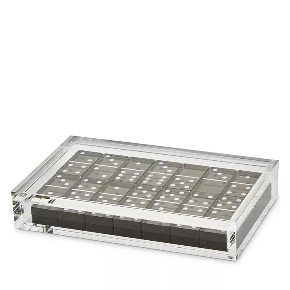 Tizo Design Modern Clear Lucite and Silver Domino Set