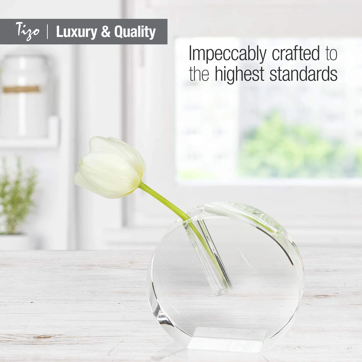 Tizo Design Round Flat Crystal Glass Bud Vase Large - Image 2