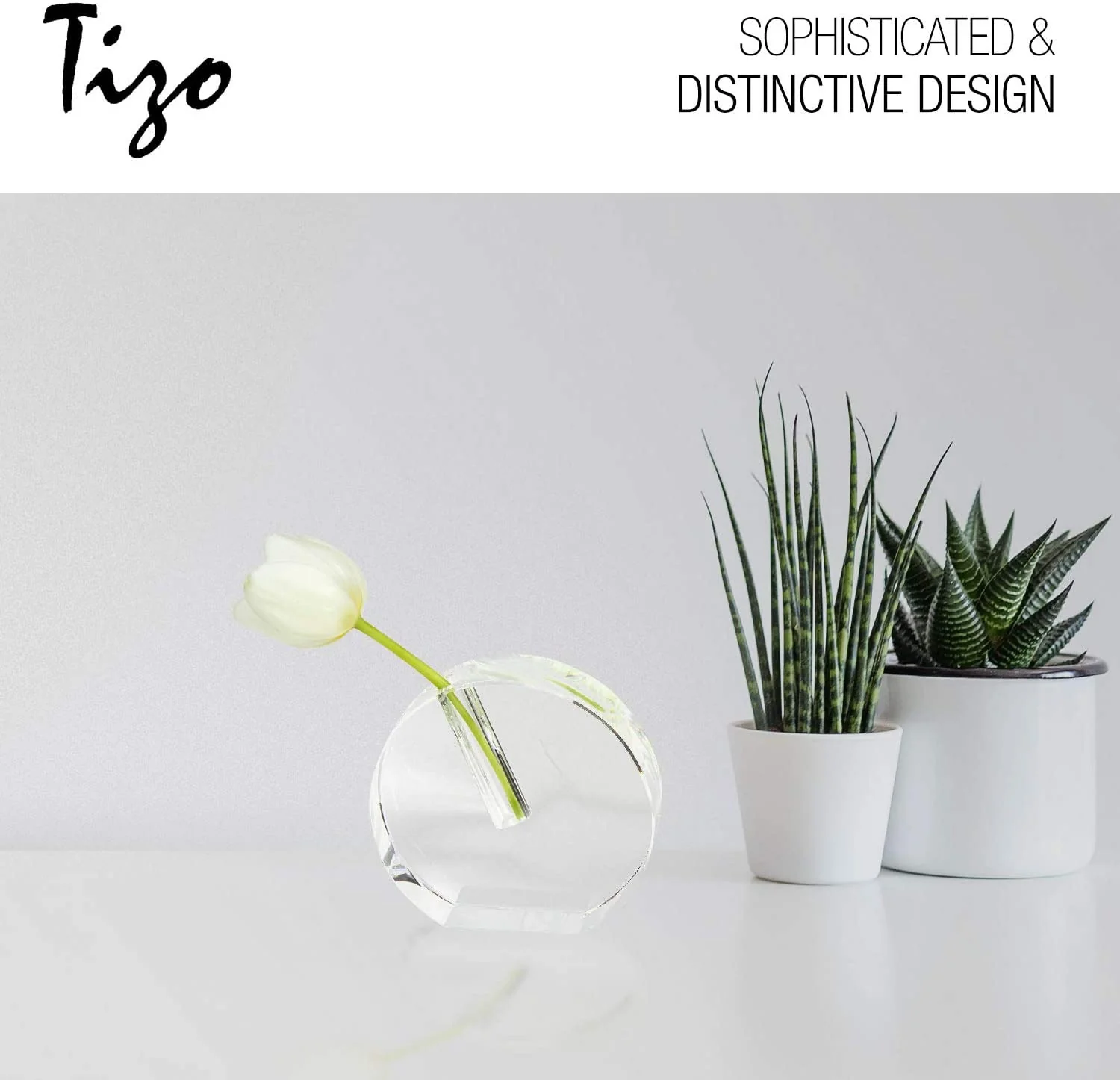 Tizo Design Round Flat Crystal Glass Bud Vase Small - Image 2