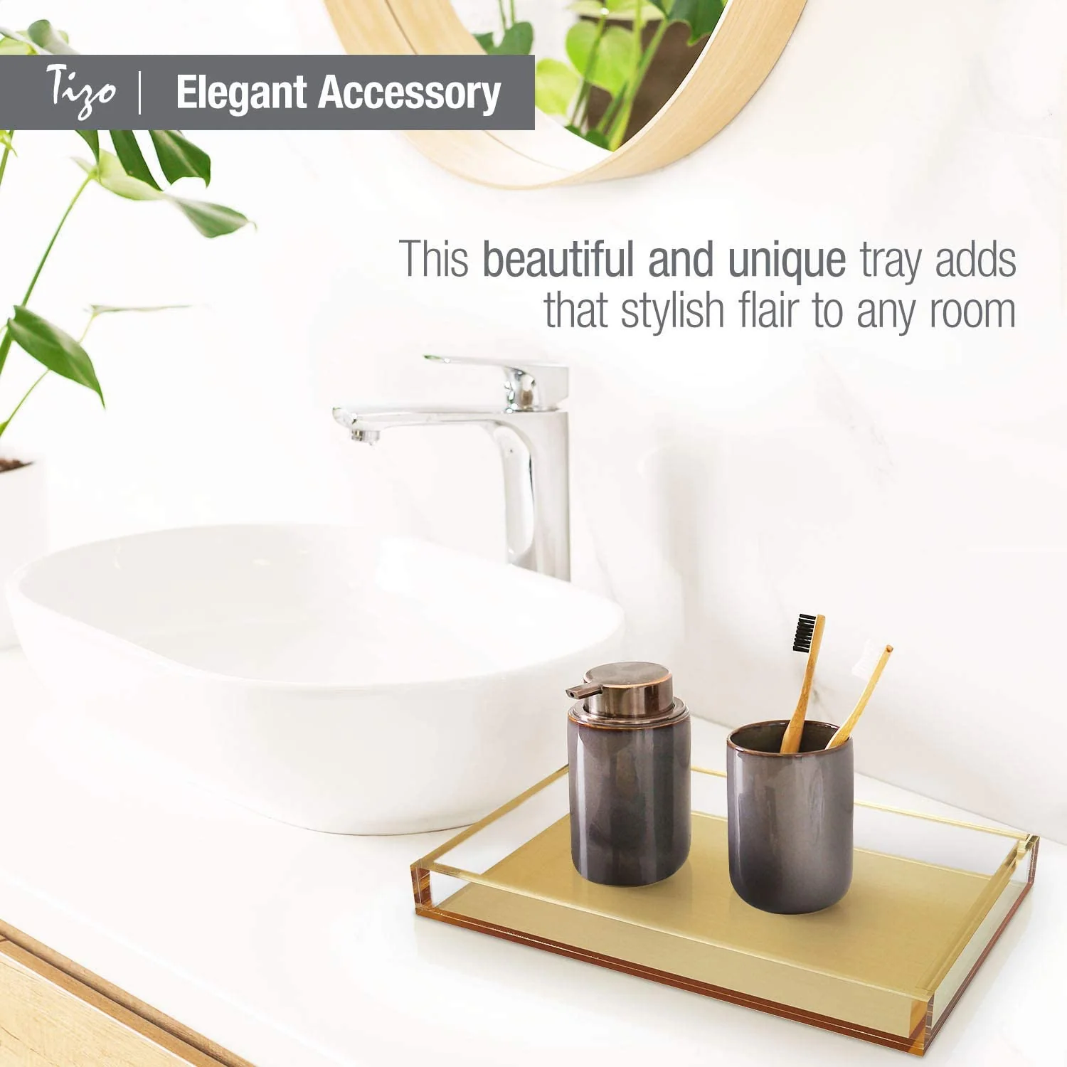Tizo Brushed Gold Metallic Lucite Tray - Image 2