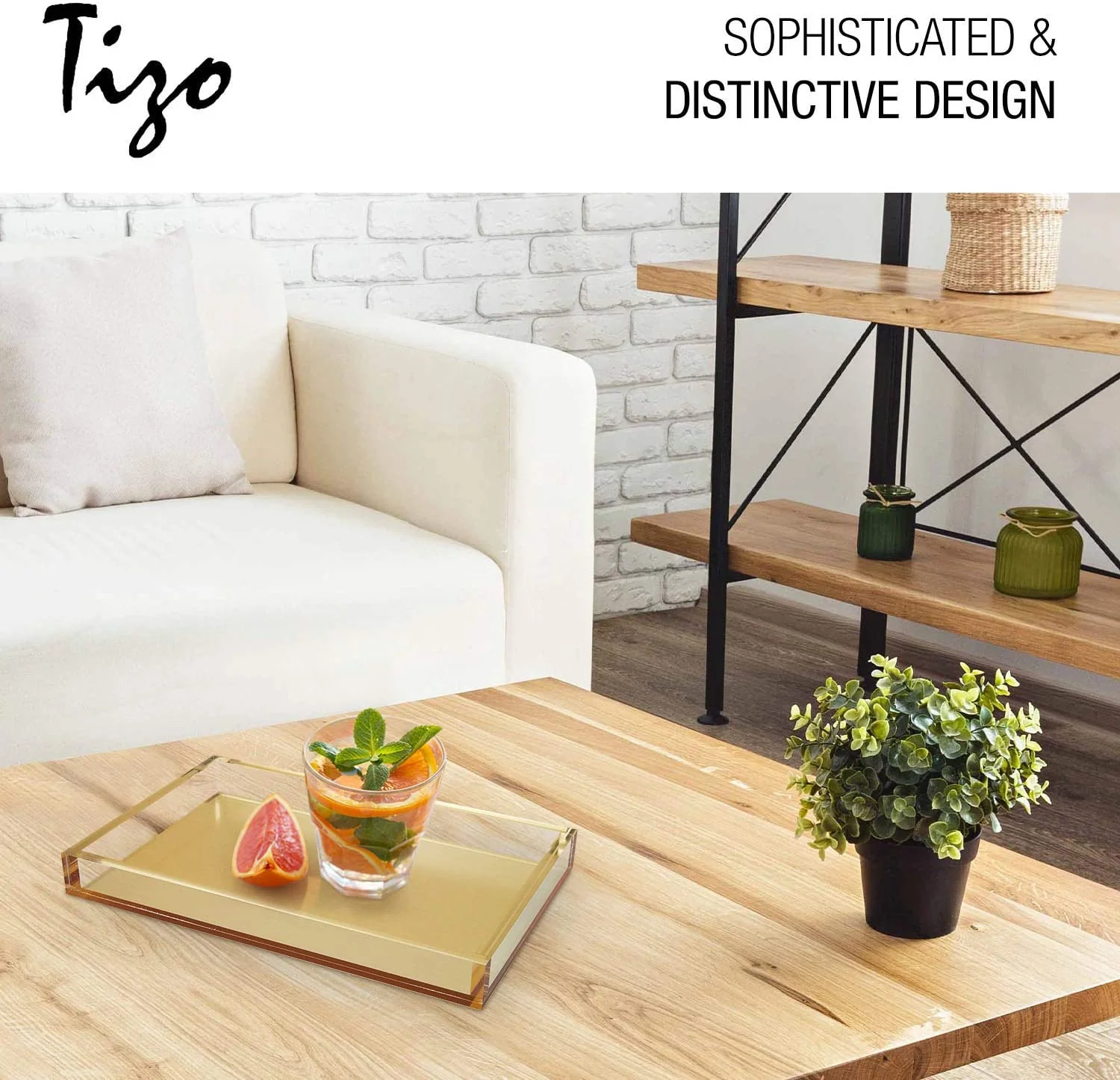 Tizo Brushed Gold Metallic Lucite Tray - Image 4