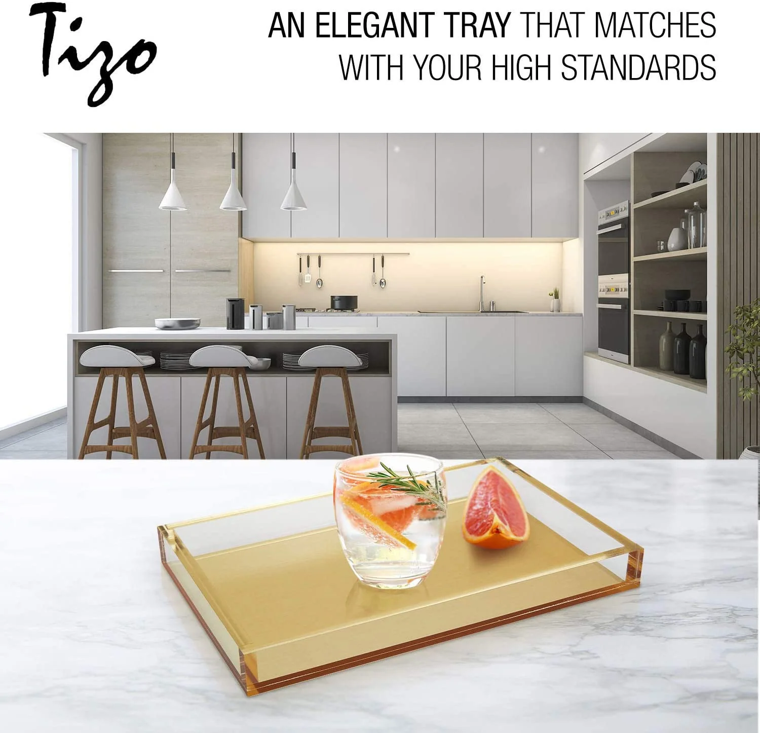 Tizo Brushed Gold Metallic Lucite Tray - Image 5