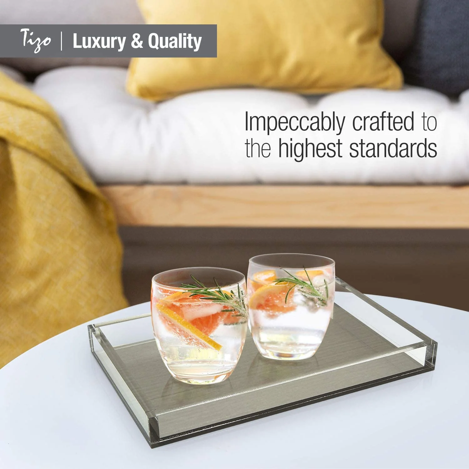 Tizo Brushed Silver Metallic Lucite Tray - Image 2