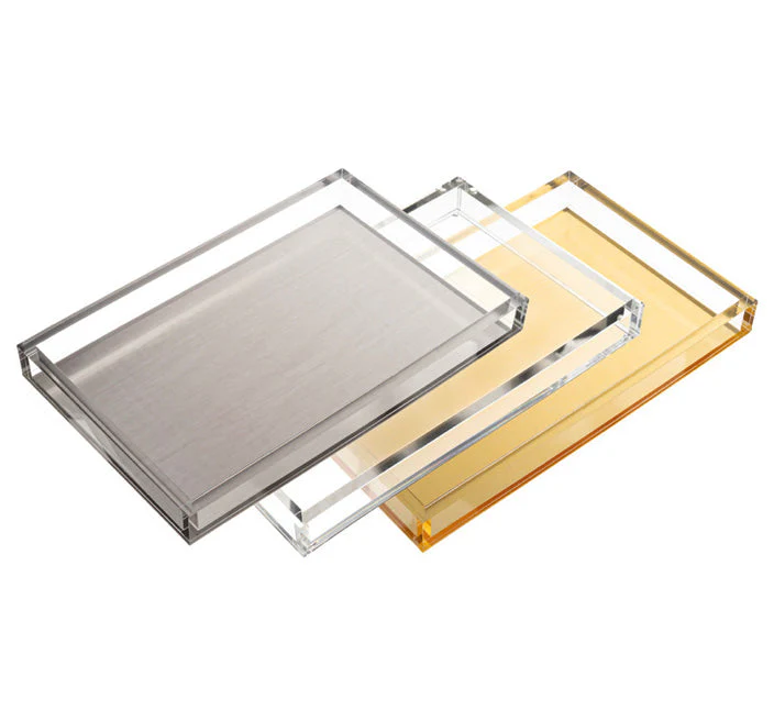 Tizo Brushed Silver Metallic Lucite Tray - Image 3