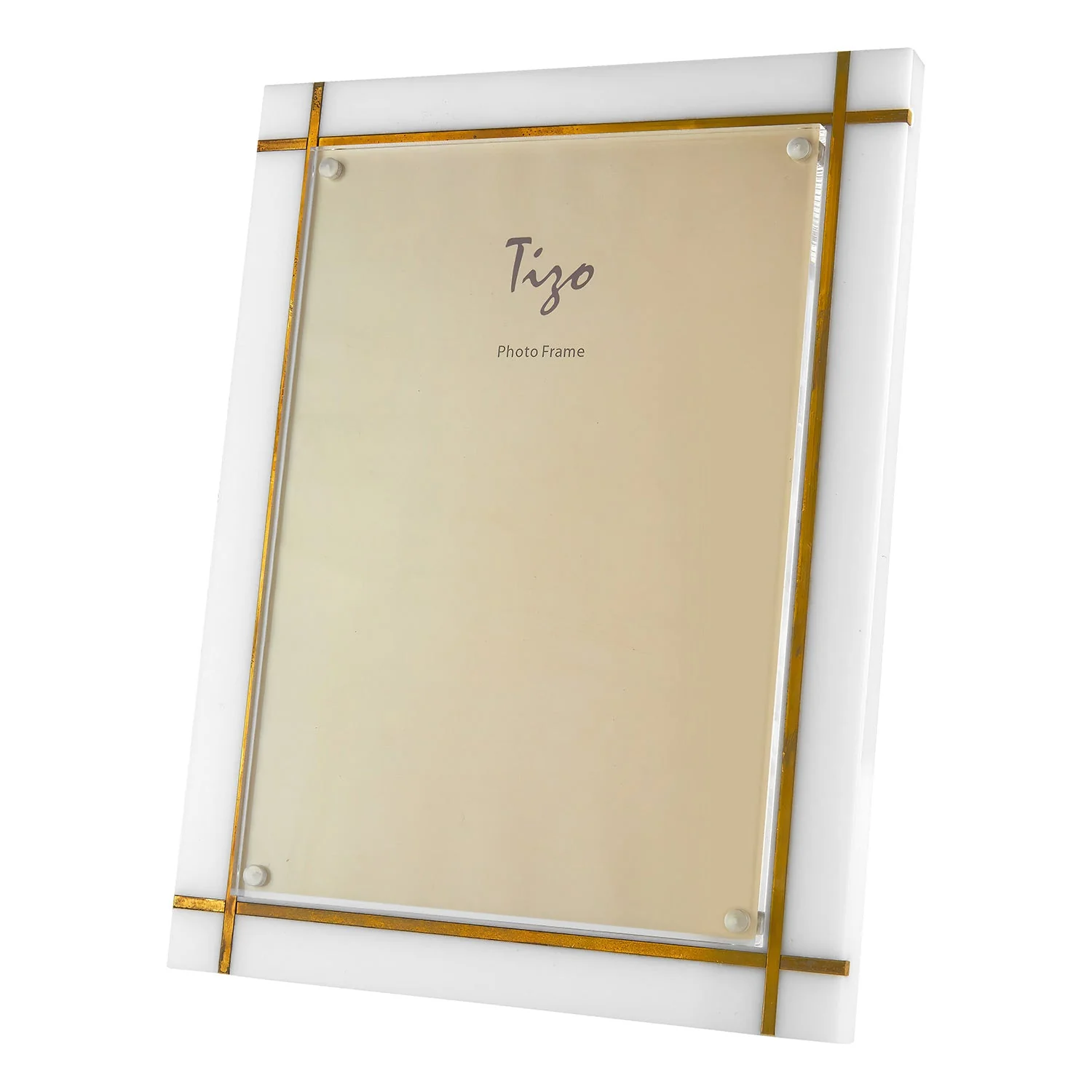Tizo Designs Design Solid White Lucite with the Gold Brass Frame 4x6 - Image 2