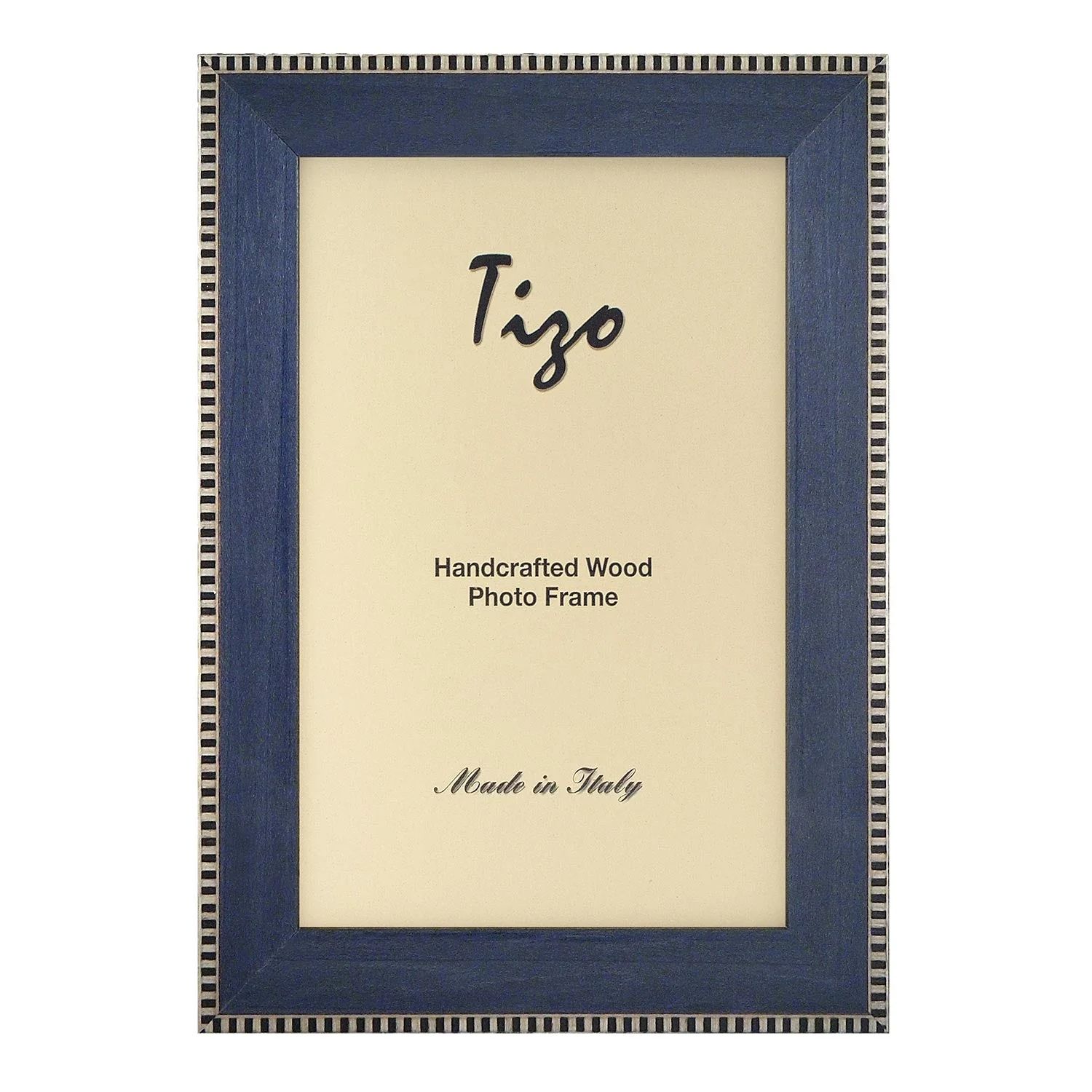 Tizo Designs Design Stripe Inlaid Pattern Italian Wood Picture Frame (Blue) 4x6