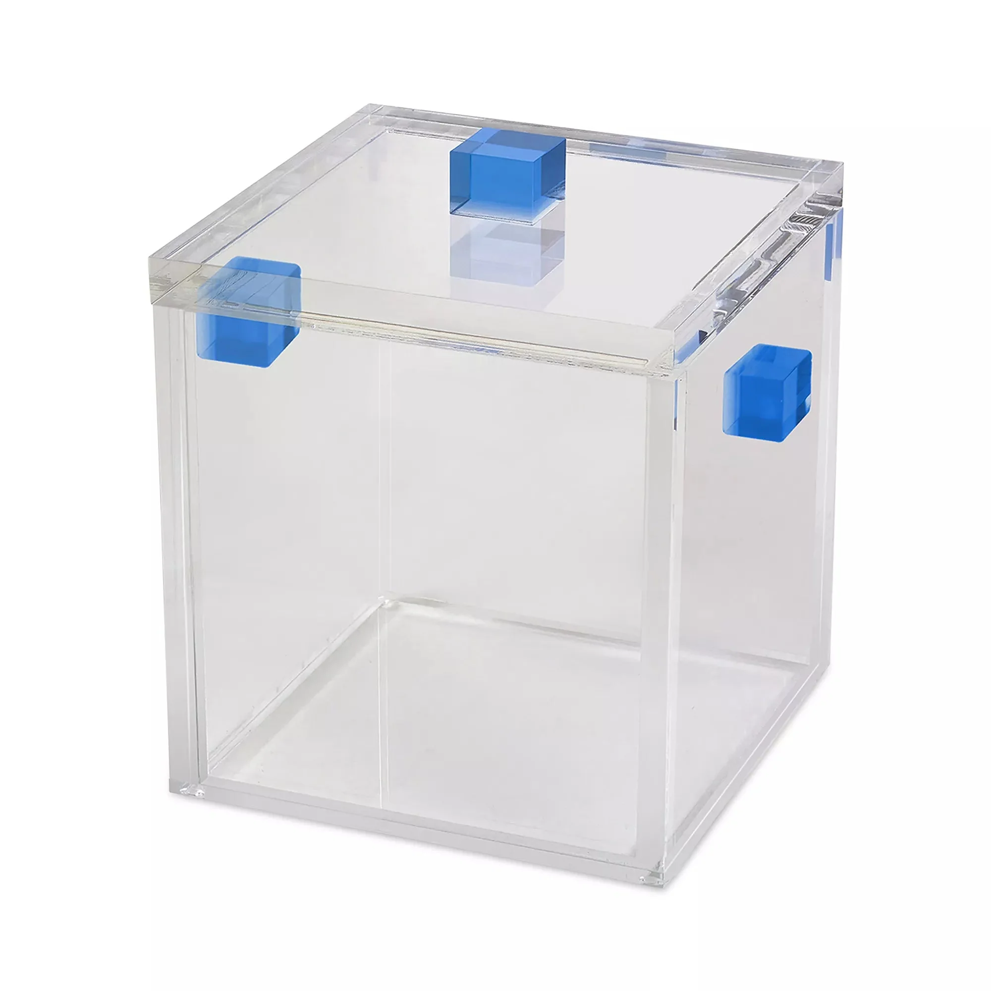 Tizo Designs Lucite Ice Bucket Blue Handle 6''x6"x6"