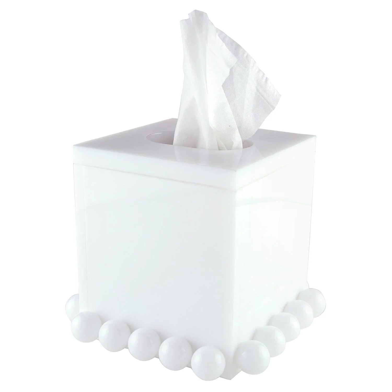 Tizo Designs Lucite Tissue Box with Lid White Bubble