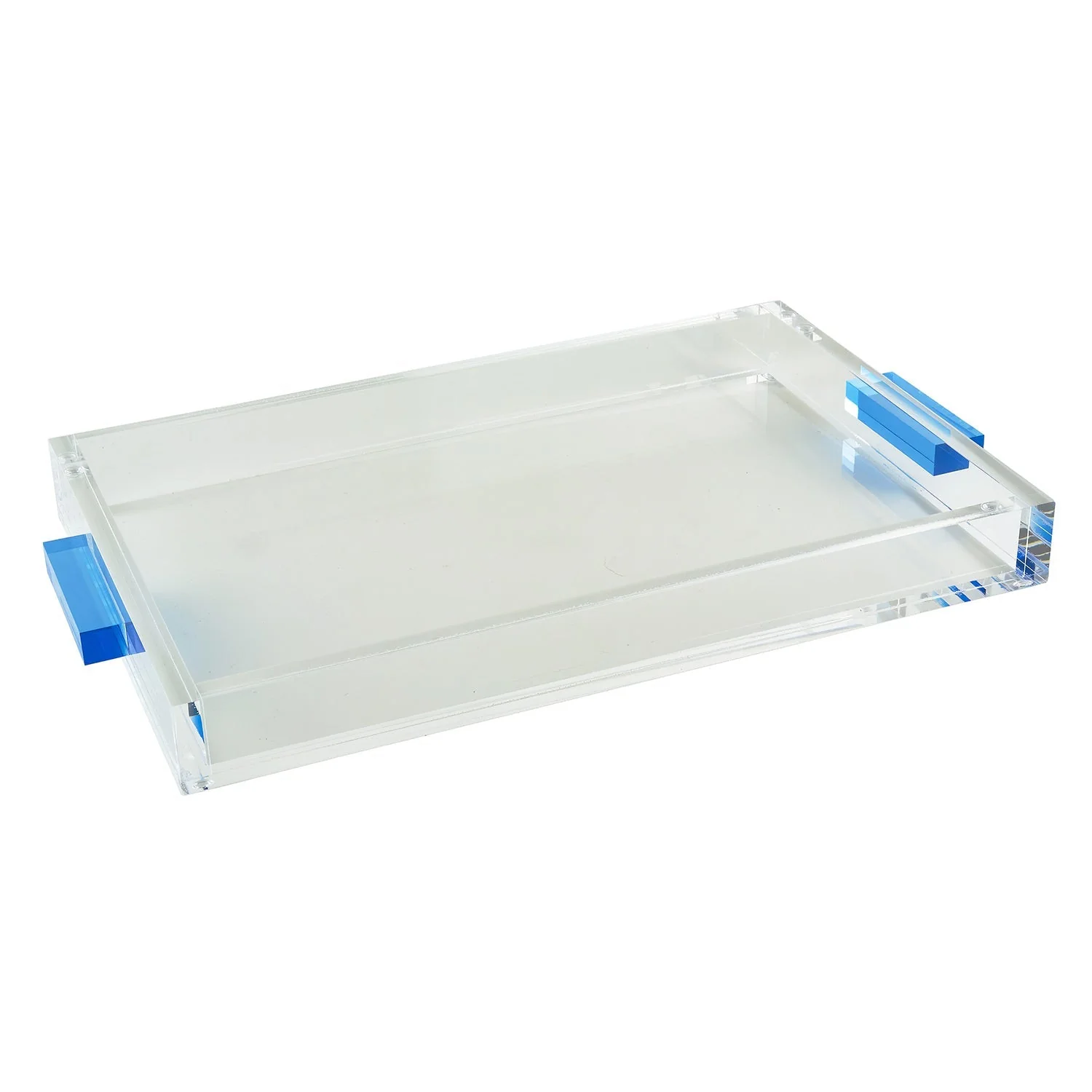 Tizo Designs Lucite Tray Clear with Blue Handle