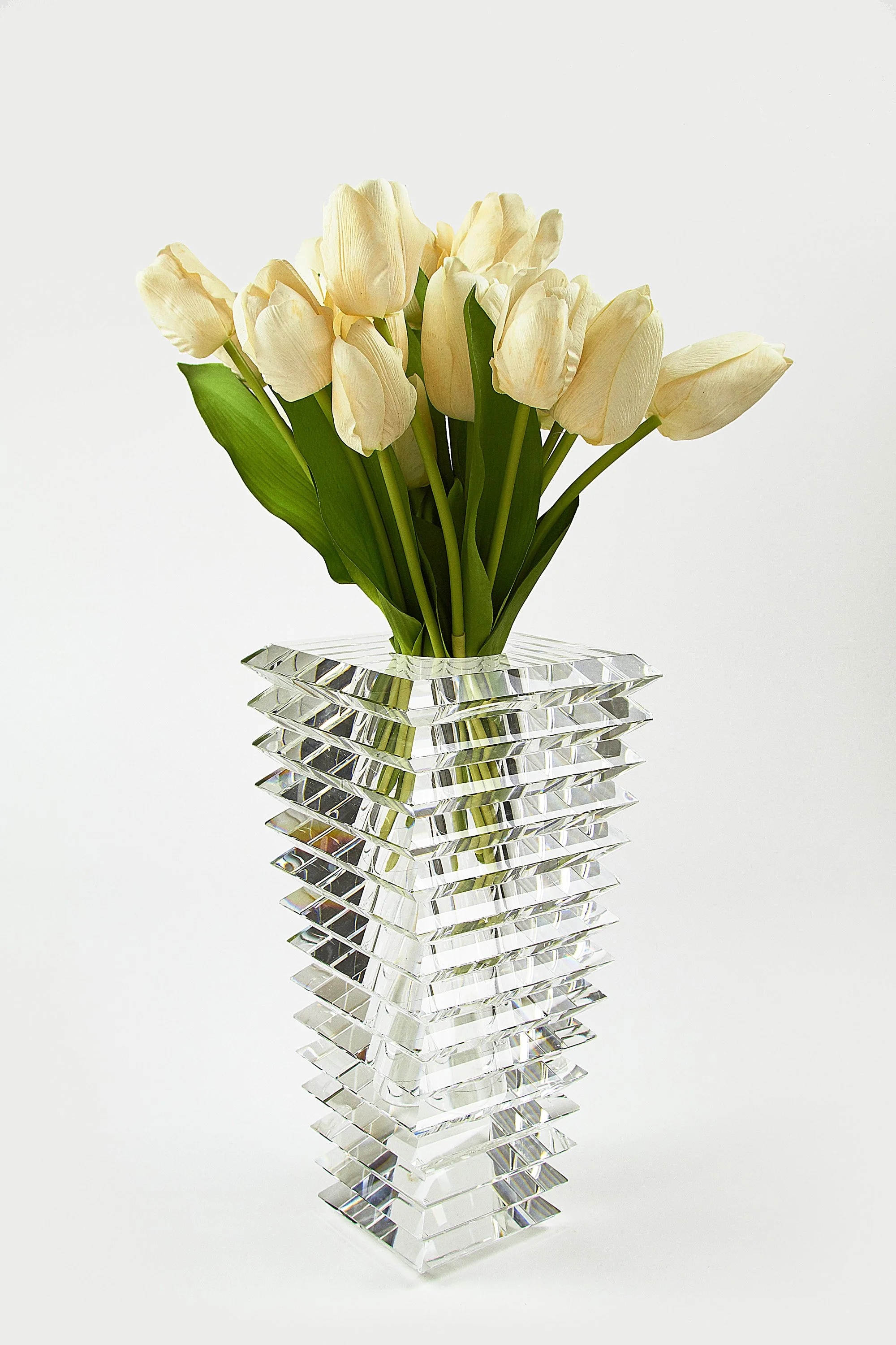 Tizo Crystal Inverted Pyramid Cut Vase Large