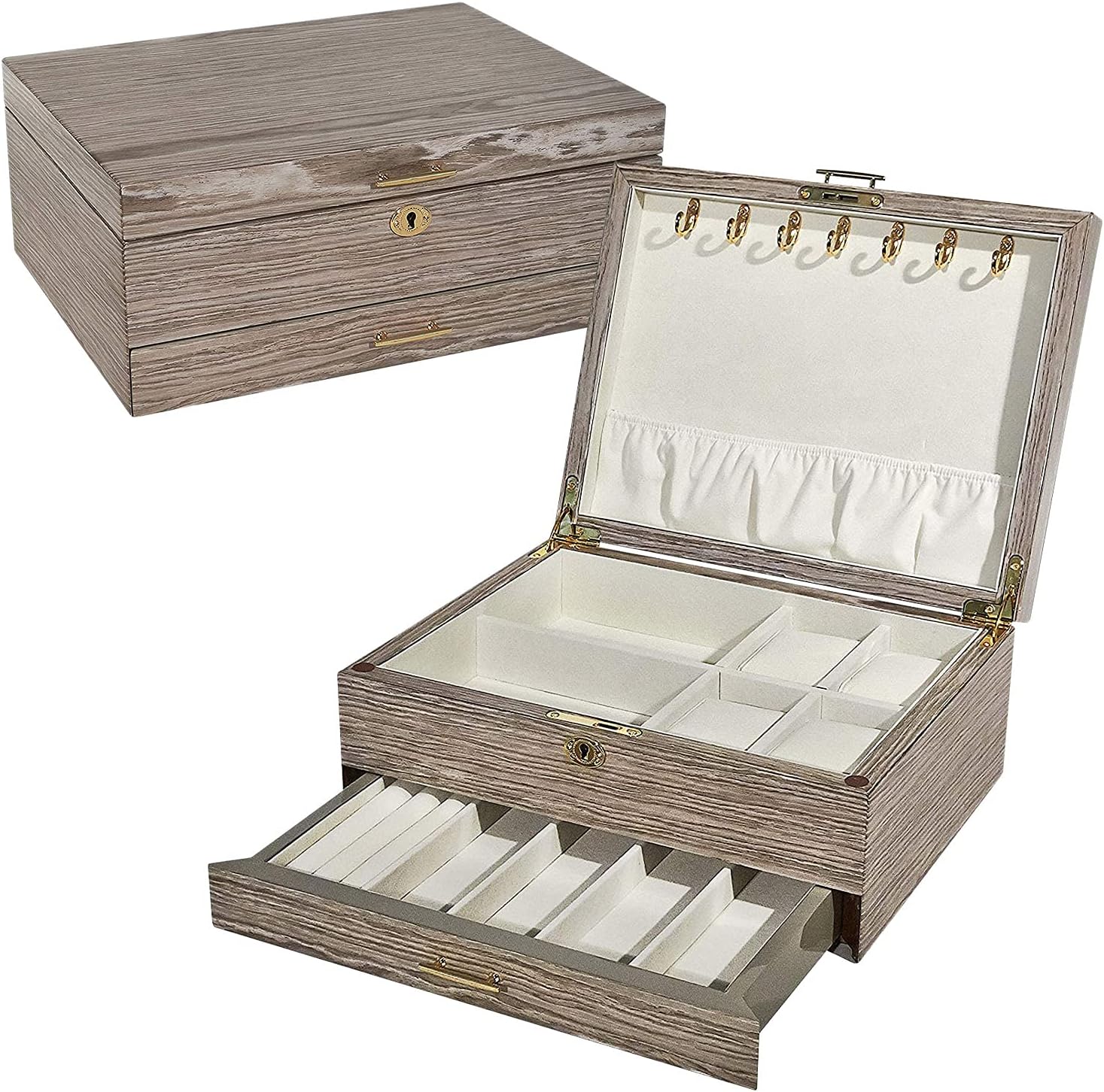 Tizo Italian Designed Gray Taupe Wood Jewelry Box - Image 4