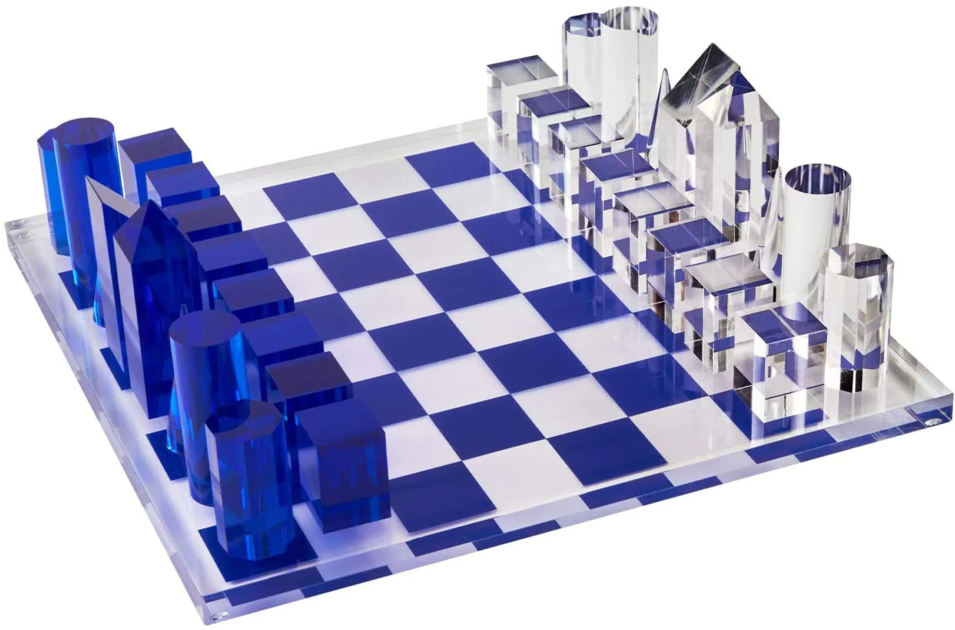 Tizo Lucite 13" Chess Set Blue & Clear