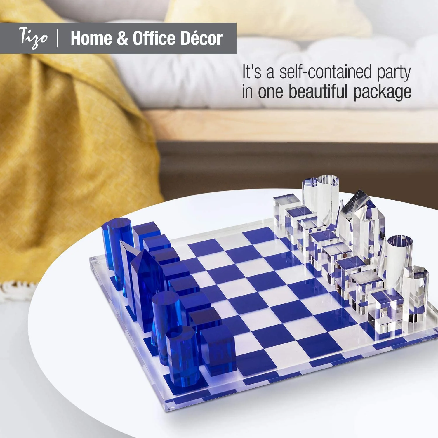 Tizo Lucite 13" Chess Set Blue & Clear - Image 2