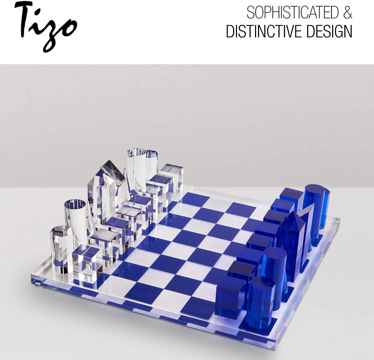 Tizo Lucite 13" Chess Set Blue & Clear - Image 3