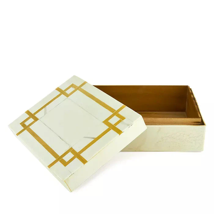 Tizo Natural White Art Deco Resin Bone Box, Small - Image 2