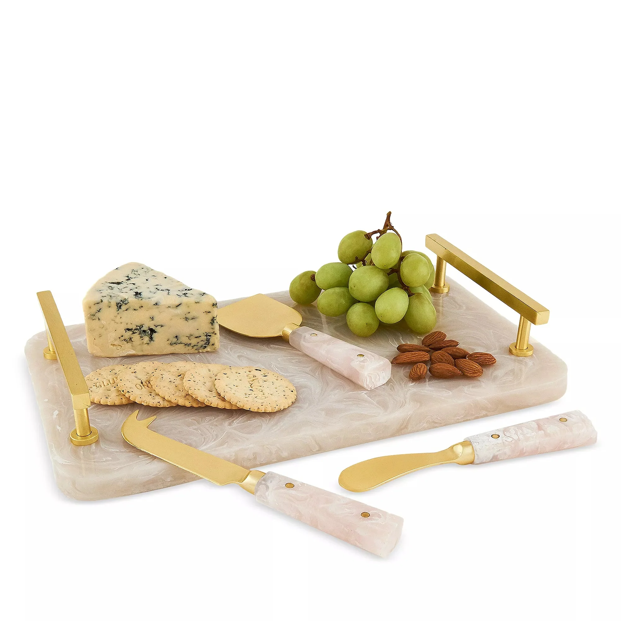 Tizo Resin Cheese Board with Stainless Steel Handle - Ivory/Gold - Image 2