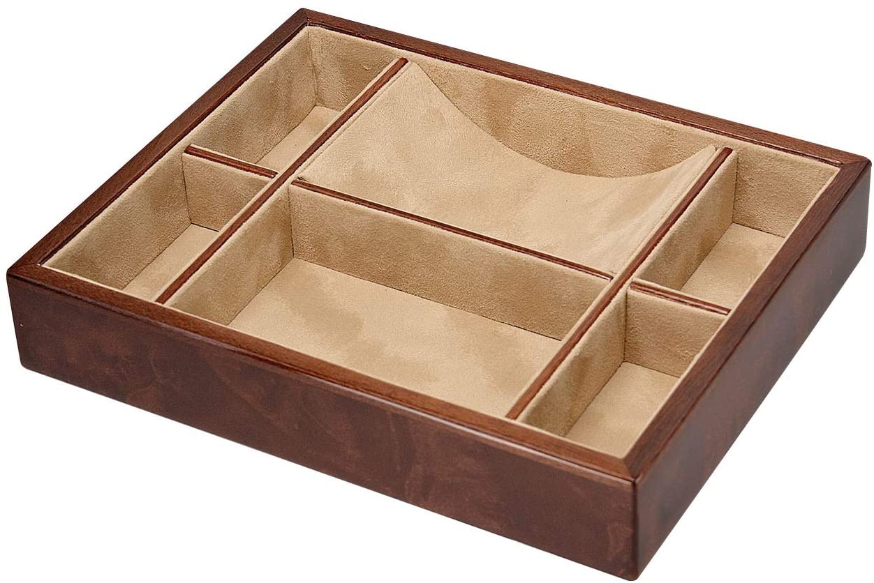Tizo Wood Valet Tray Organizer - Brown Burl Wood