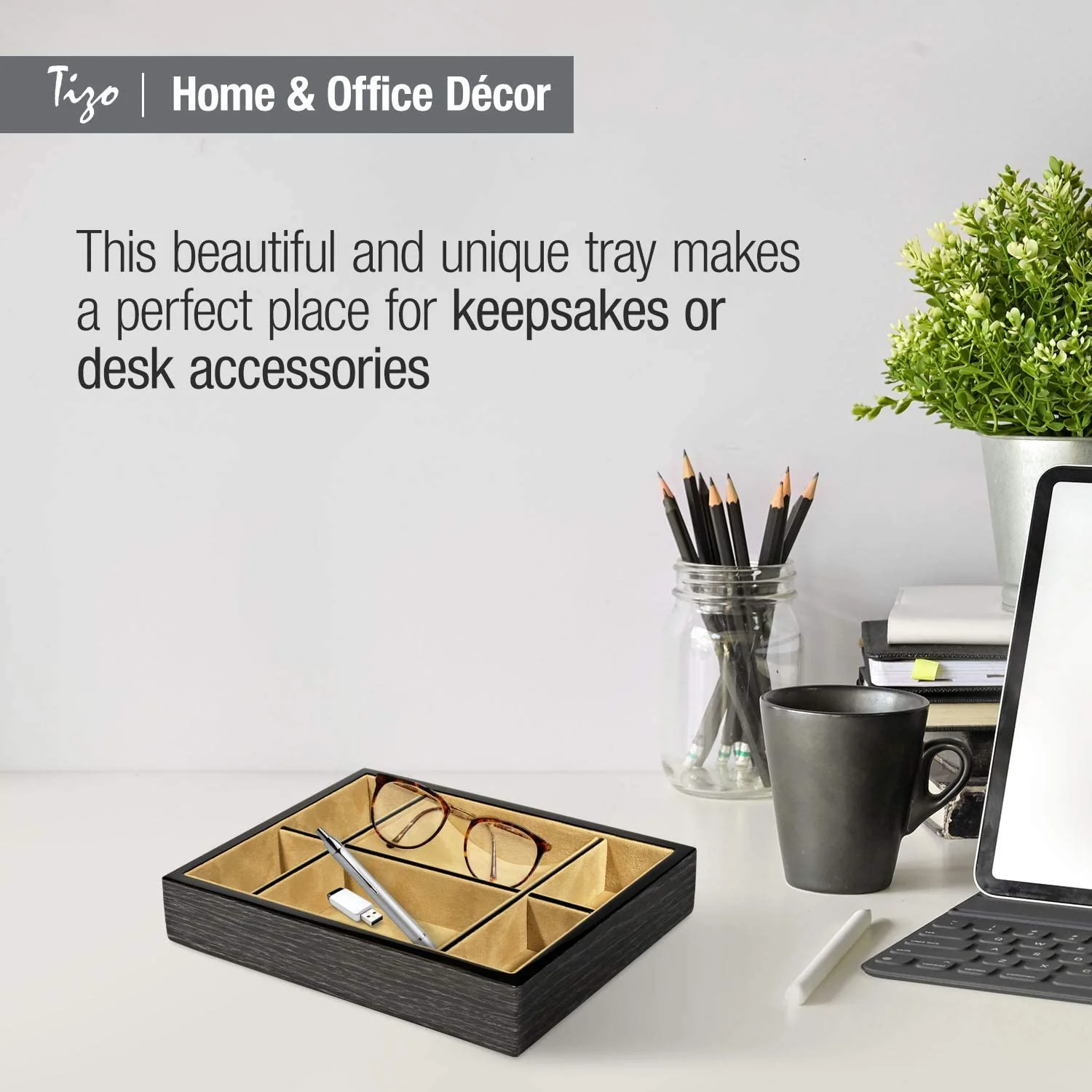 Tizo Wood Valet Tray Organizer - Brown Burl Wood - Image 3