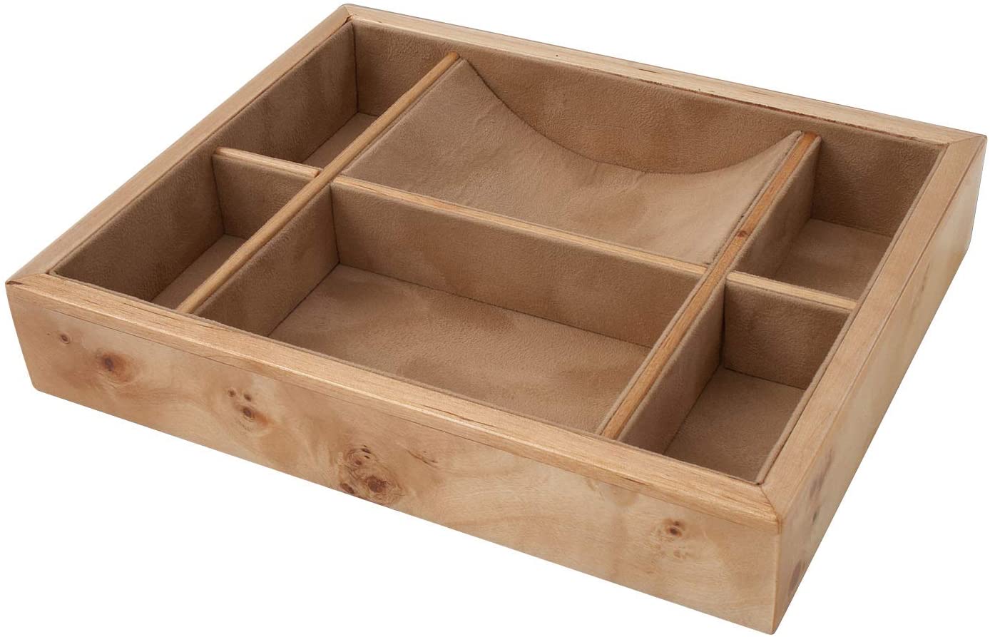 Tizo Wood Valet Tray Organizer - Natural Tan Burl Finish