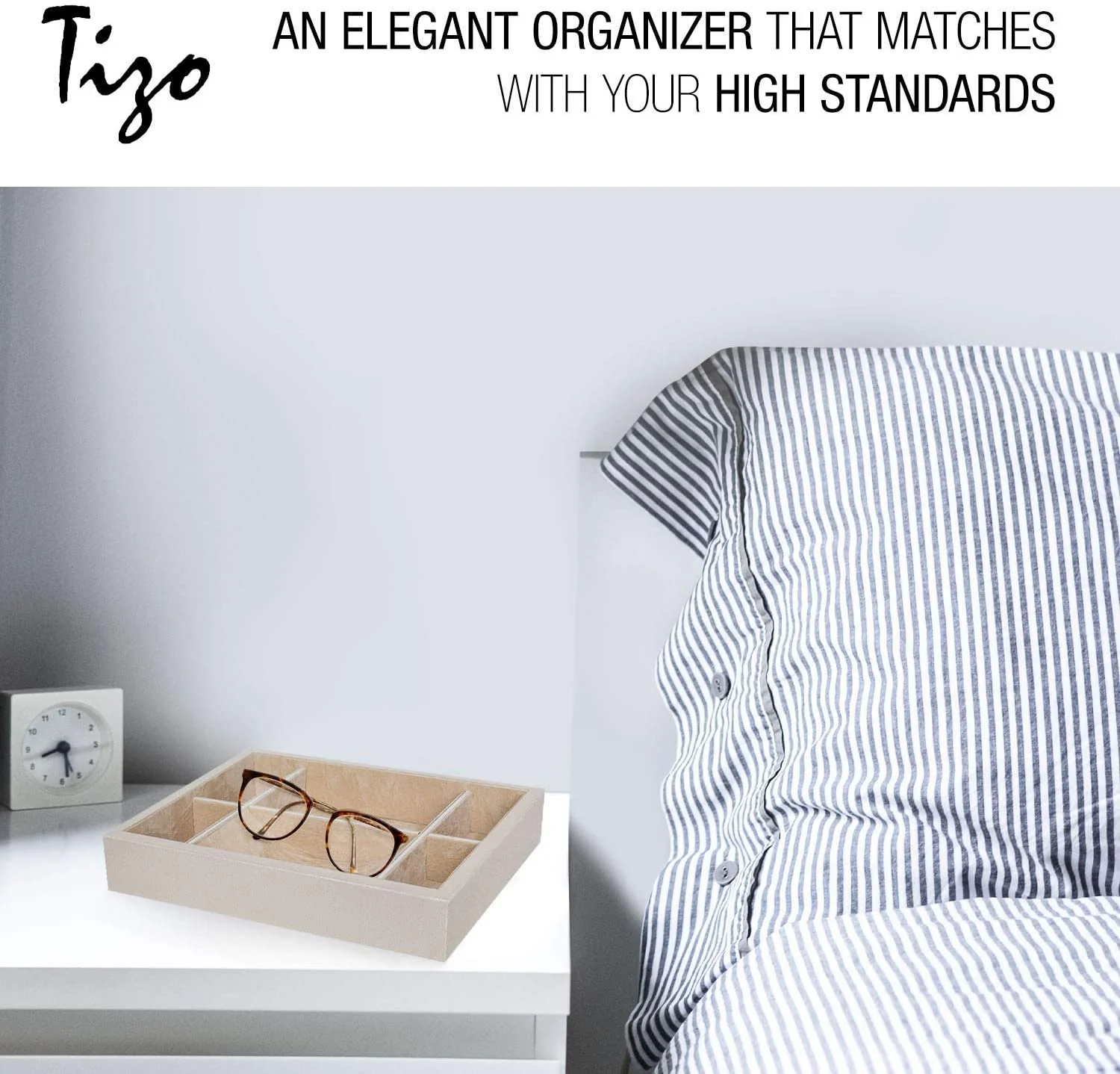 Tizo Wood Valet Tray Organizer - Natural Tan Burl Finish - Image 4