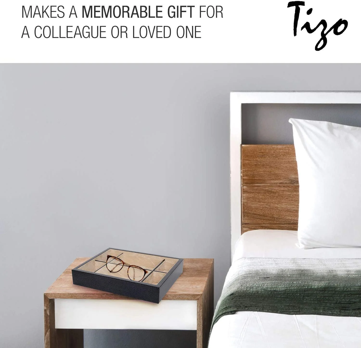 Tizo Wood Valet Tray Organizer - Natural Tan Burl Finish - Image 5