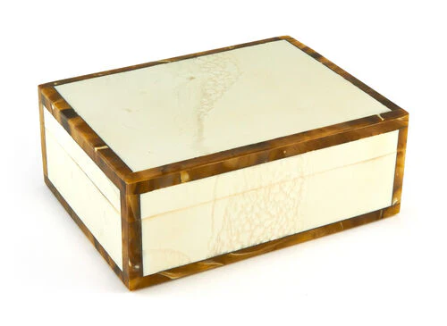 Tizo White Bone Resin w Faux Horn Border Box Small