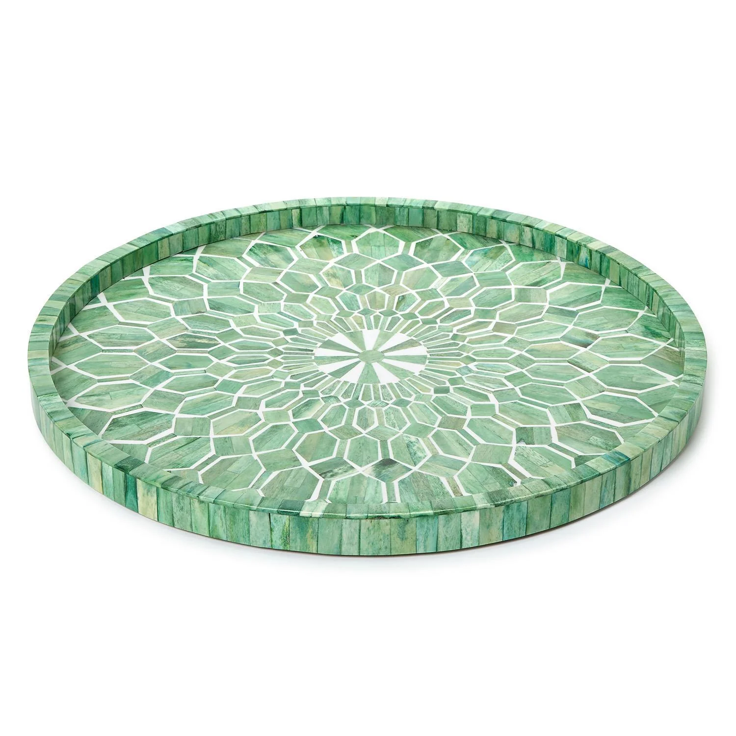 Tozai Home Emerald Cut Hand Inlaid Decorative Round Serving Tray