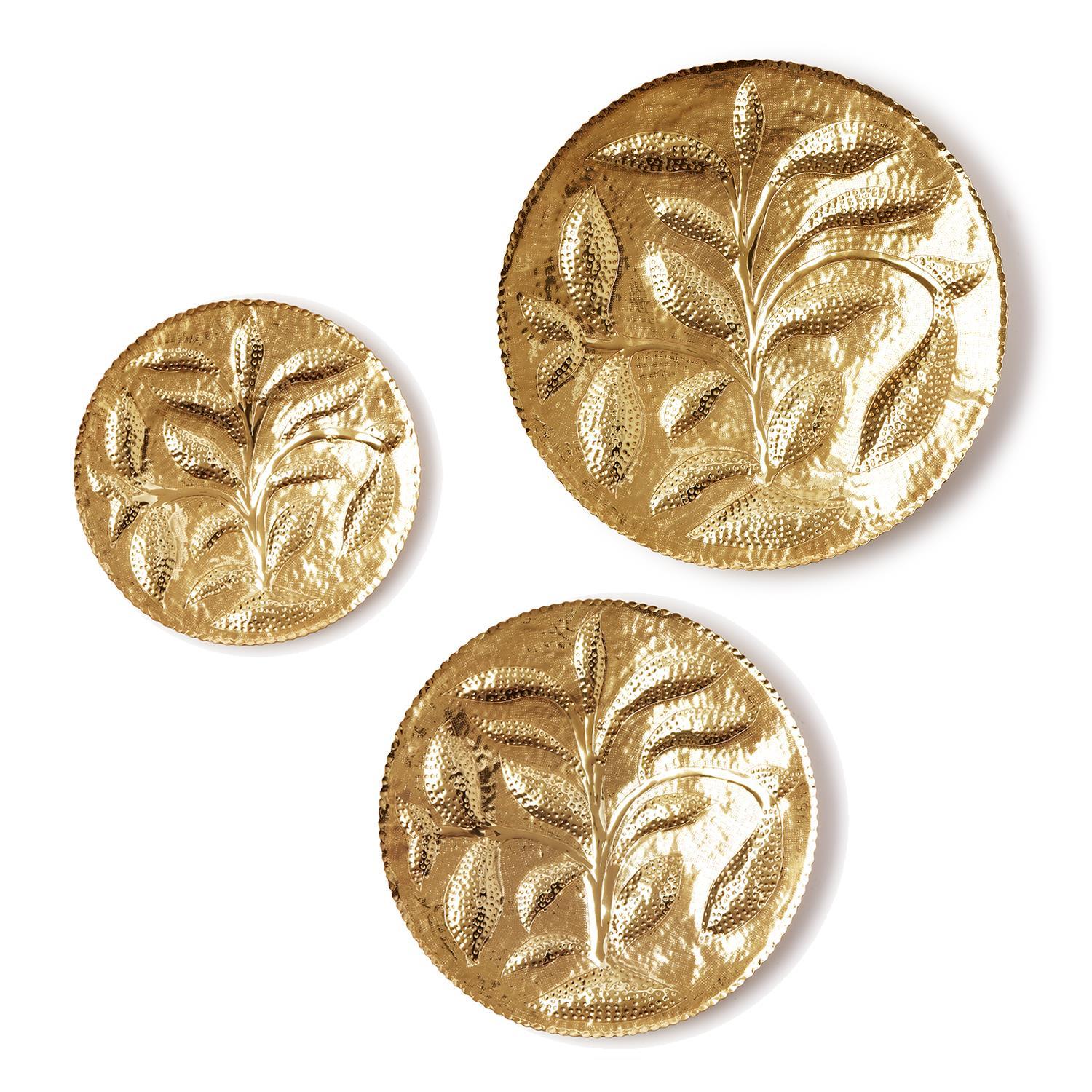 Tozai Home Palmaire Set of 3 Golden Hammered Trays - Recycled Aluminum