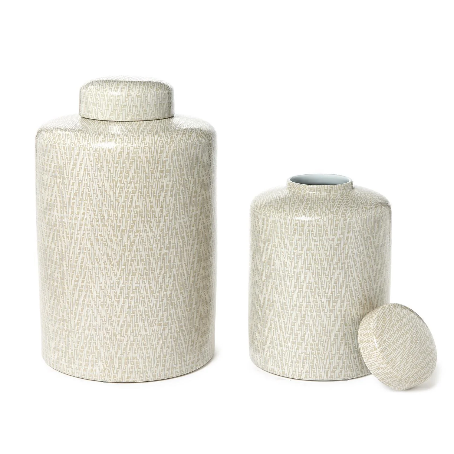 Tozai Home S/2 Covered Jar w Basketweave - Image 2