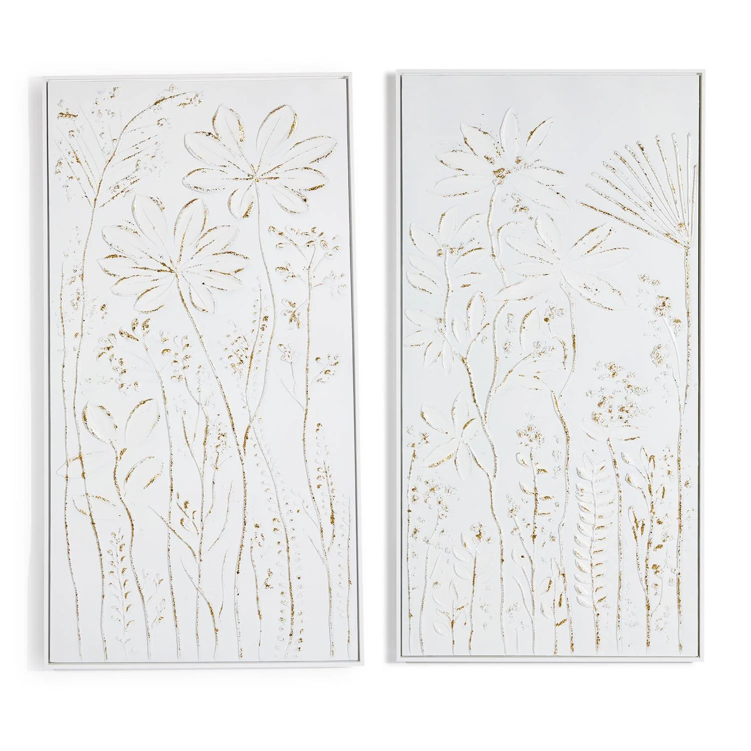 Tozai Home S/2 Tall Floral White Textured Plaster Wall Art