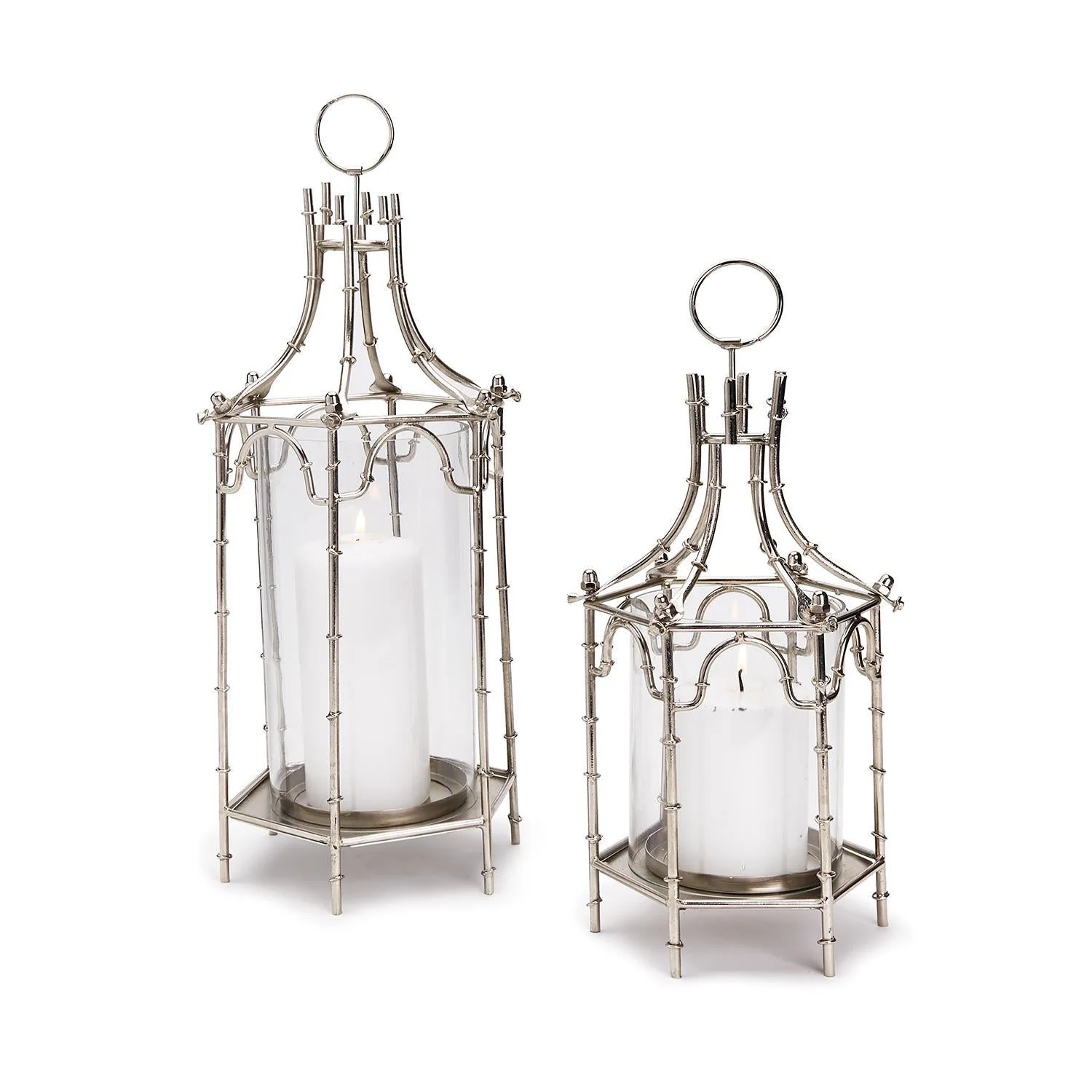 Tozai Home Silver Brighton Set of 2 Pagoda Lanterns - Glass/Iron