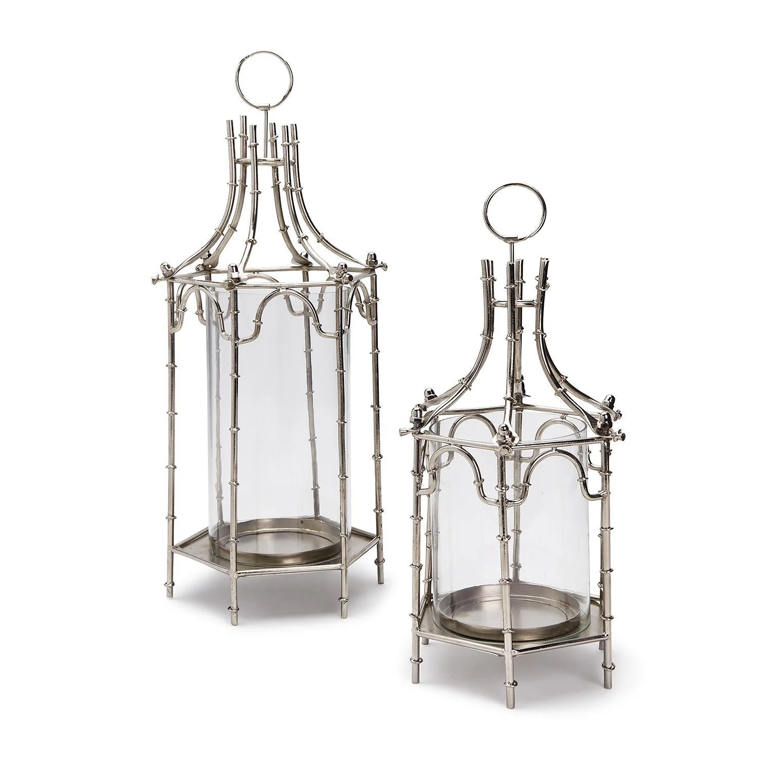 Tozai Home Silver Brighton Set of 2 Pagoda Lanterns - Glass/Iron - Image 2