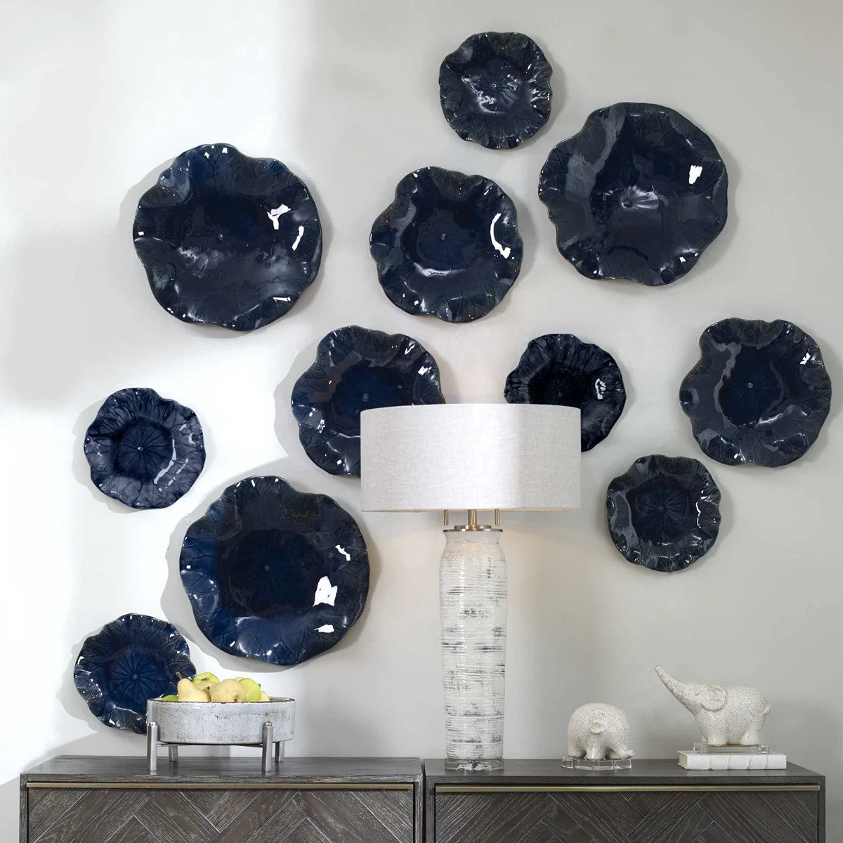 Uttermost Abella Ceramic Wall Decor, Cobalt, S/3