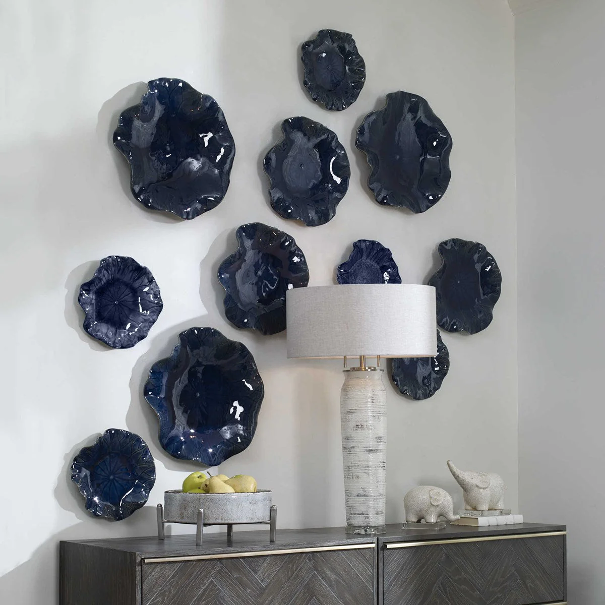 Uttermost Abella Ceramic Wall Decor, Cobalt, S/3 - Image 3